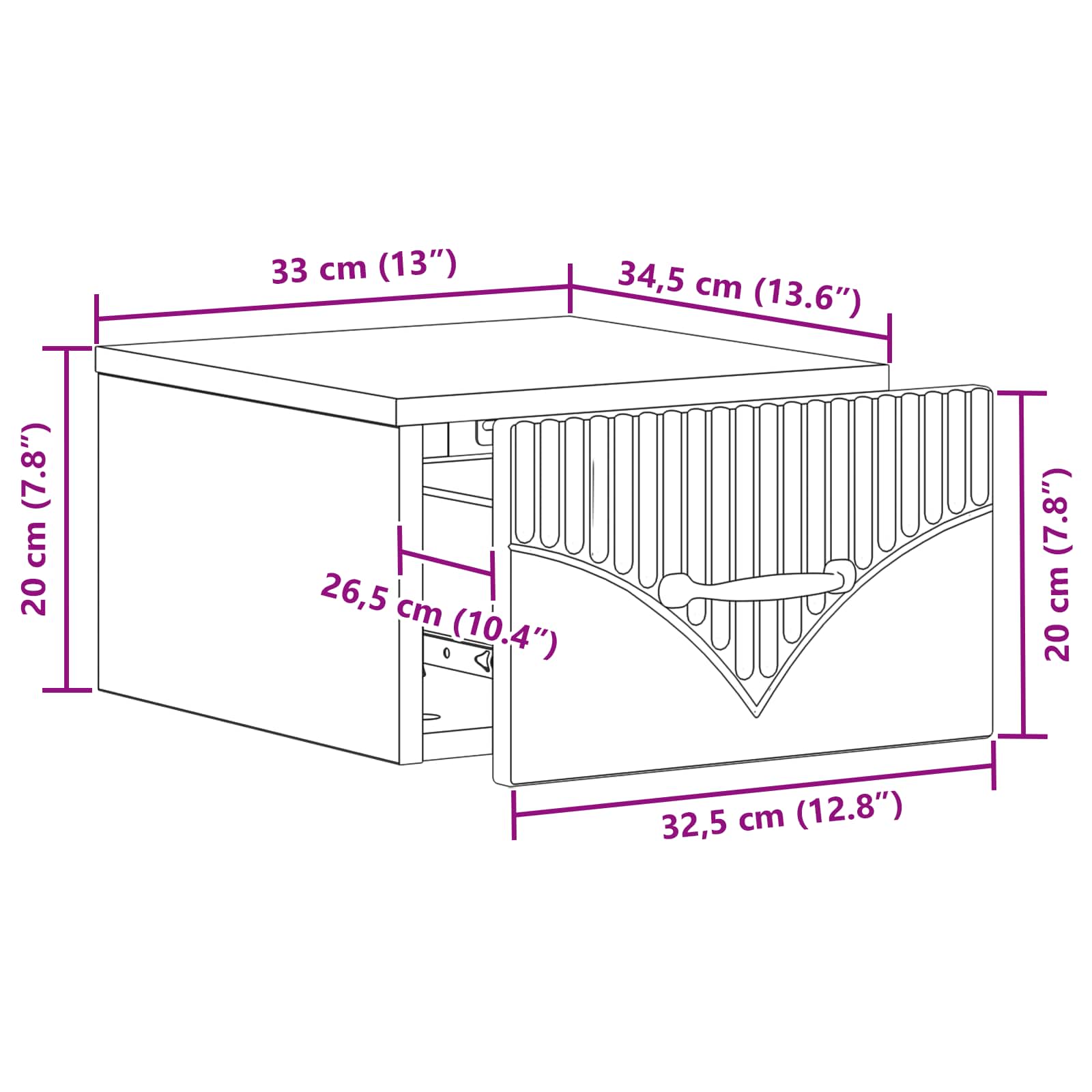 Wandbeugel Bedkast met lade Wit 34,5 x 33 x 20 cm Bewerkt hout is nu te koop bij PeponiXL, paradijselijk wonen!