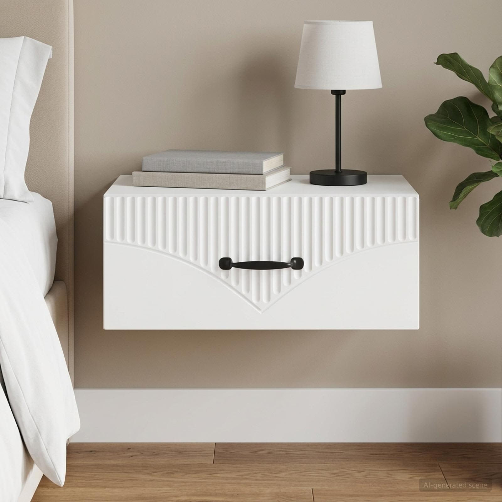 Wandbeugel Bedkast met lade Wit 49 x 34,5 x 20 cm Bewerkt hout is nu te koop bij PeponiXL, paradijselijk wonen!