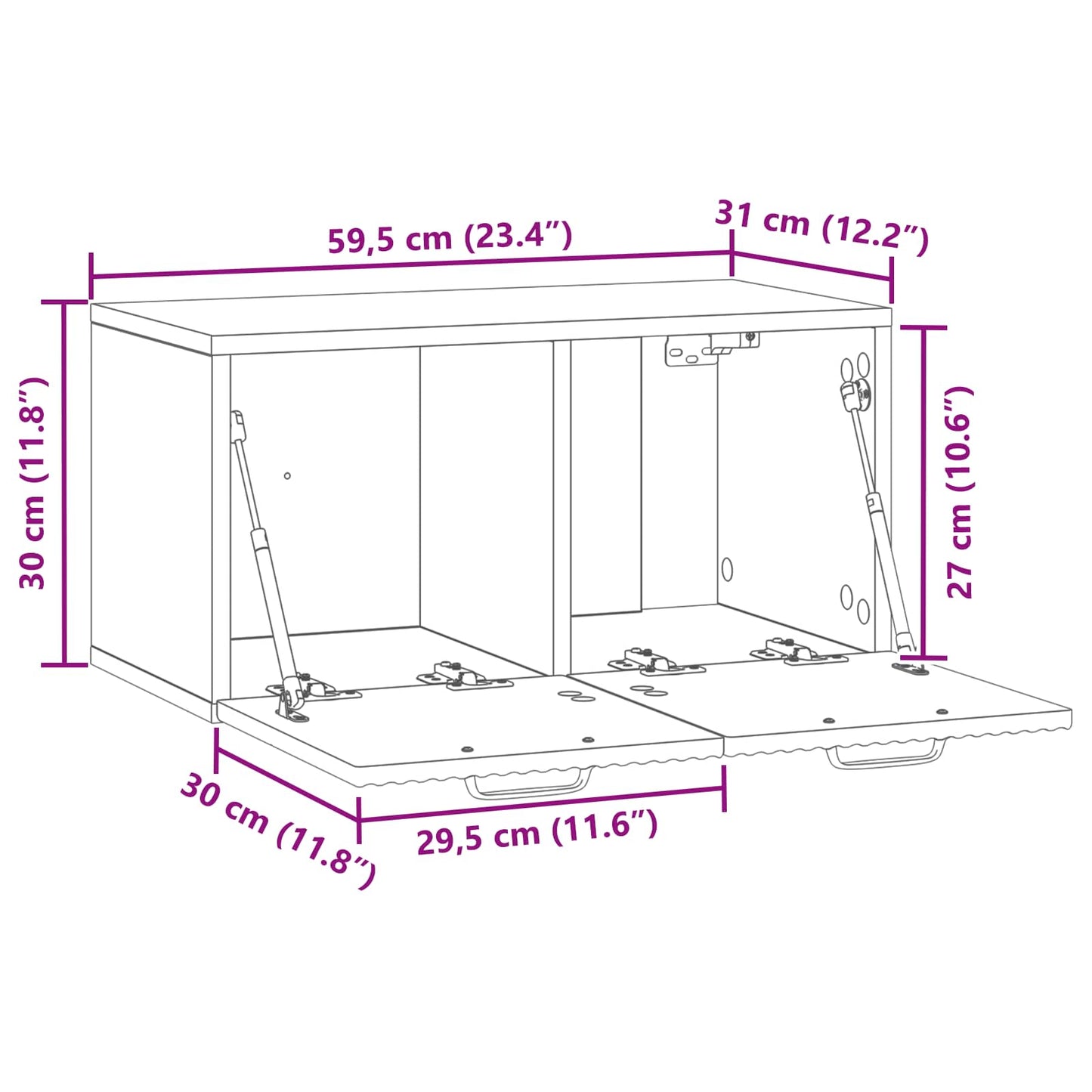 Wandbeugel TV-kast Wit 59,5 x 31 x 30 cm Bewerkt hout is nu te koop bij PeponiXL, paradijselijk wonen!