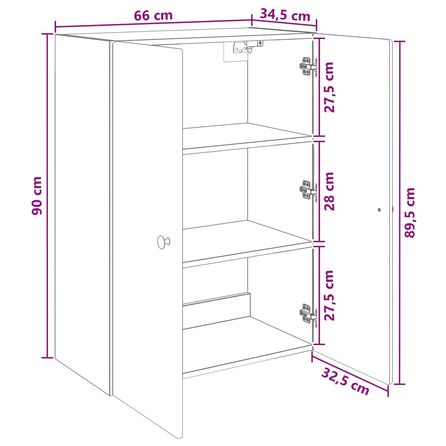 Wandkast Hoogglans Wit 66 x 34,5 x 90 cm Bewerkt hout is nu te koop bij PeponiXL, paradijselijk wonen!