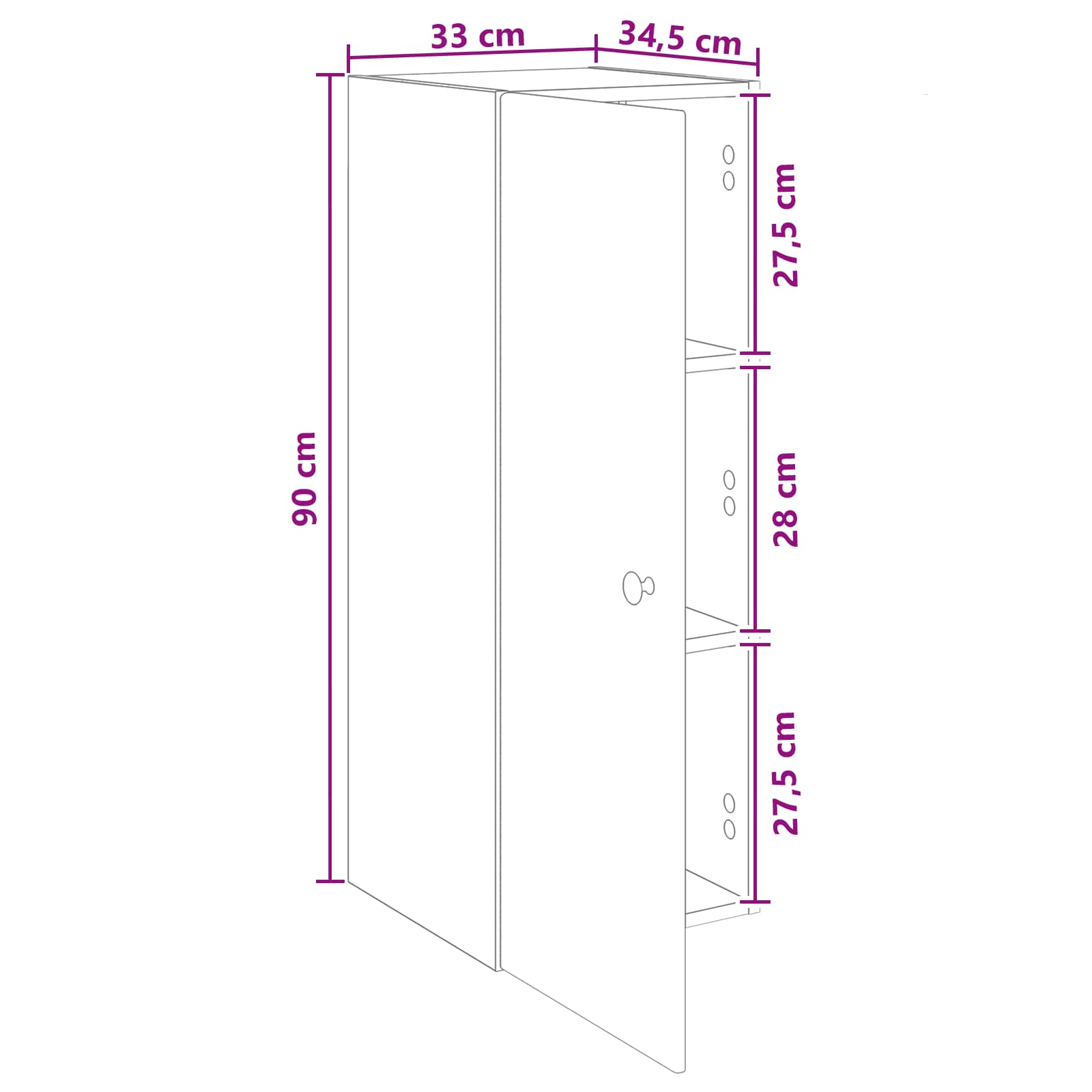 Wandkast Wit 33 x 34,5 x 90 cm Bewerkt hout is nu te koop bij PeponiXL, paradijselijk wonen!