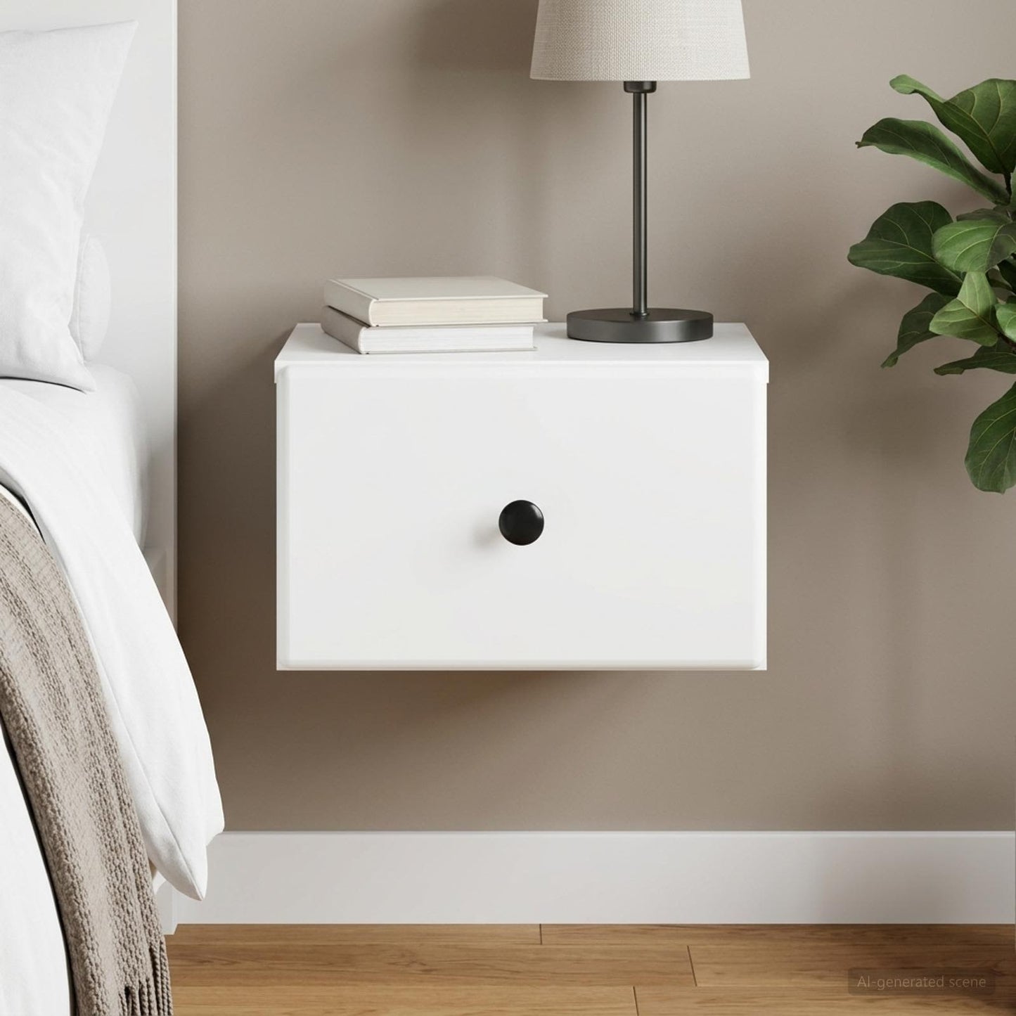 Wandbeugel Bedkast met lade Wit 34,5 x 33 x 20 cm Bewerkt hout is nu te koop bij PeponiXL, paradijselijk wonen!