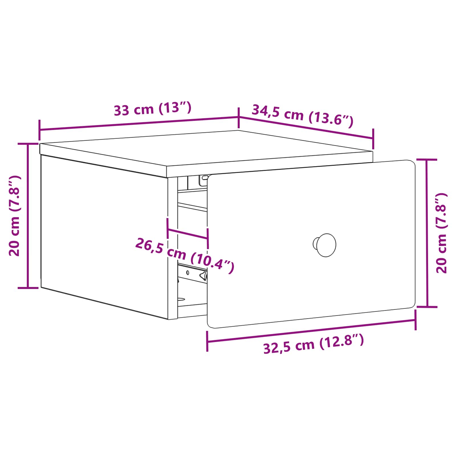 Wandbeugel Bedkast met lade Wit 34,5 x 33 x 20 cm Bewerkt hout is nu te koop bij PeponiXL, paradijselijk wonen!