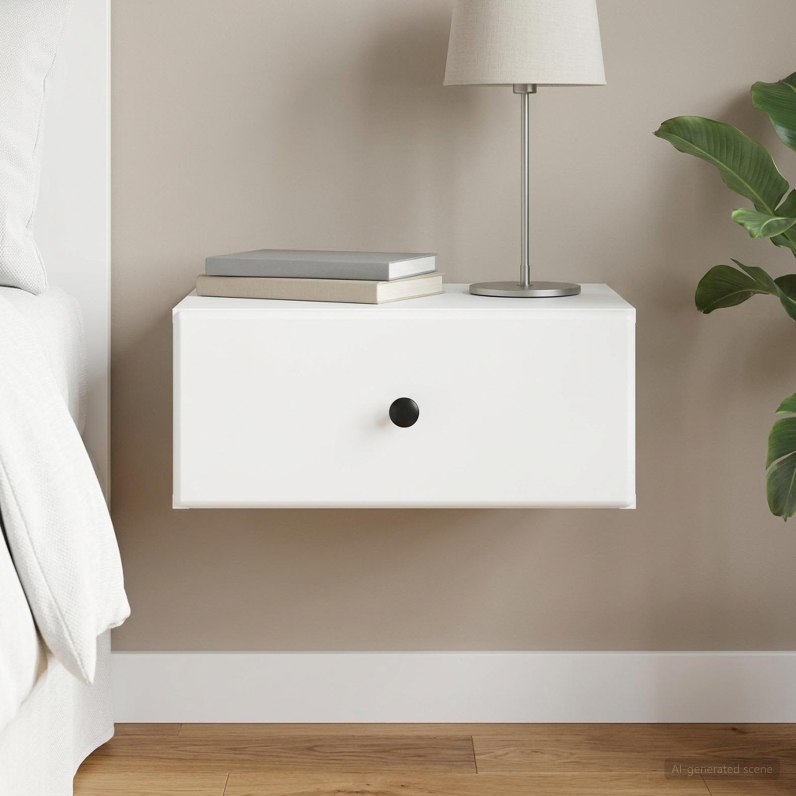 Wandbeugel Bedkast met lade Wit 49 x 34,5 x 20 cm Bewerkt hout is nu te koop bij PeponiXL, paradijselijk wonen!