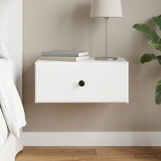 Wandbeugel Bedkast met lade Wit 49 x 34,5 x 20 cm Bewerkt hout is nu te koop bij PeponiXL, paradijselijk wonen!