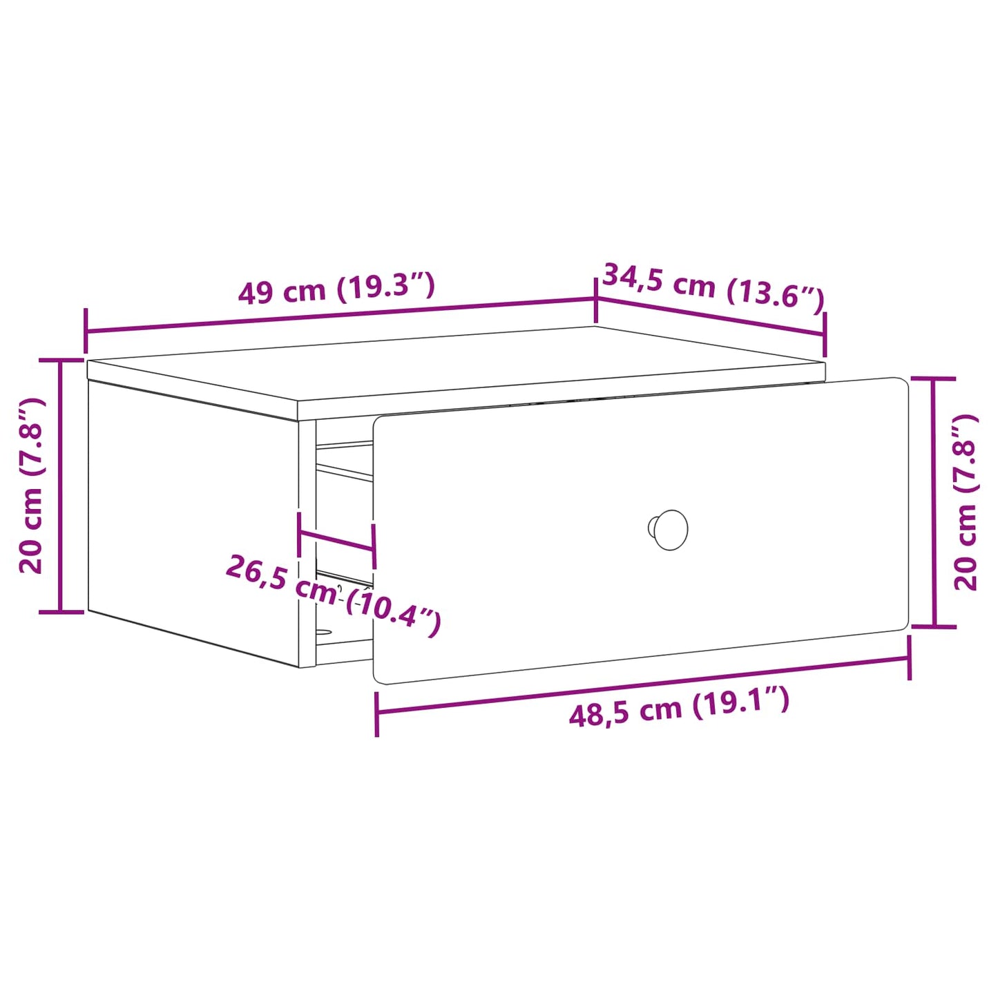 Wandbeugel Bedkast met lade Wit 49 x 34,5 x 20 cm Bewerkt hout is nu te koop bij PeponiXL, paradijselijk wonen!