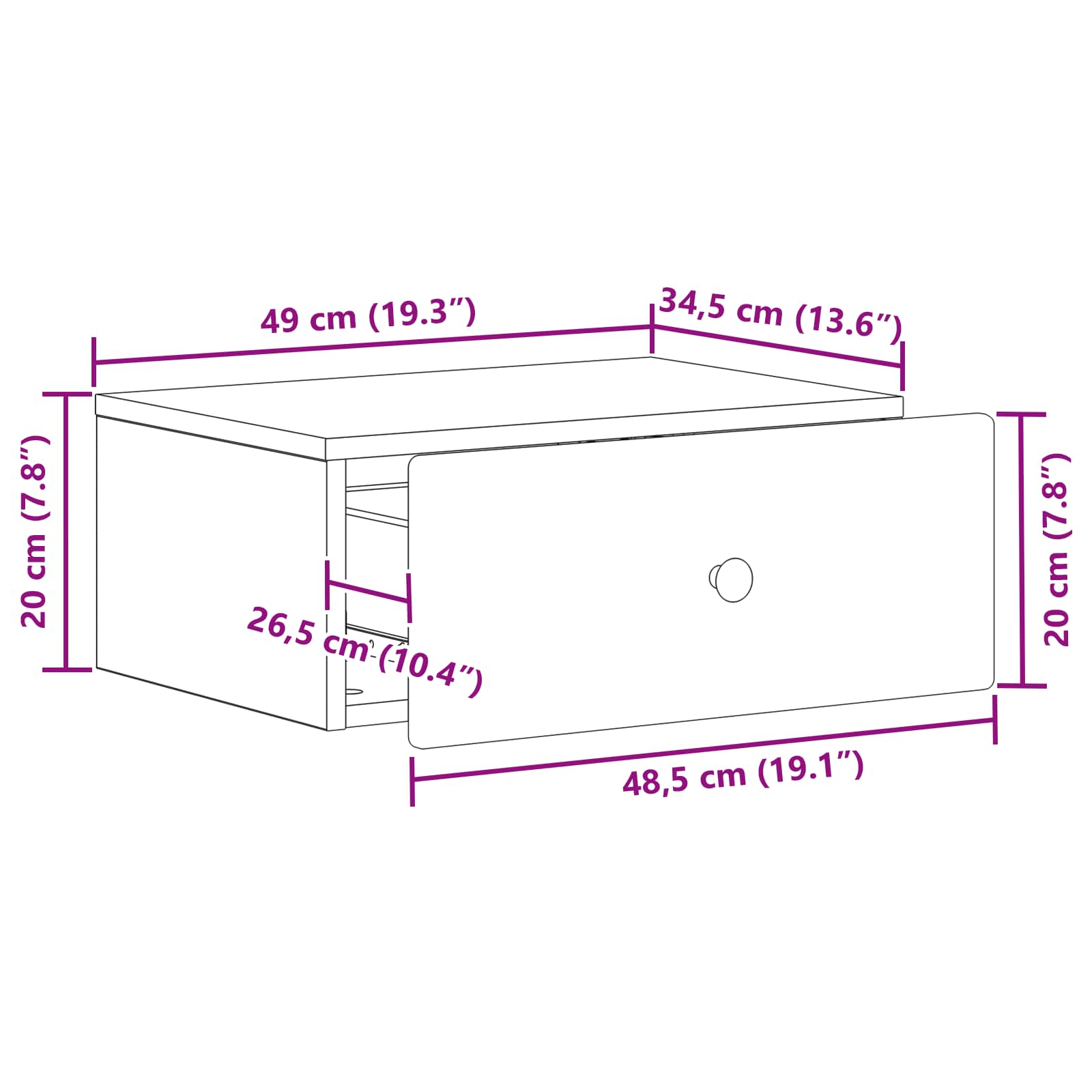 Wandbeugel Bedkast met lade Wit 49 x 34,5 x 20 cm Bewerkt hout is nu te koop bij PeponiXL, paradijselijk wonen!