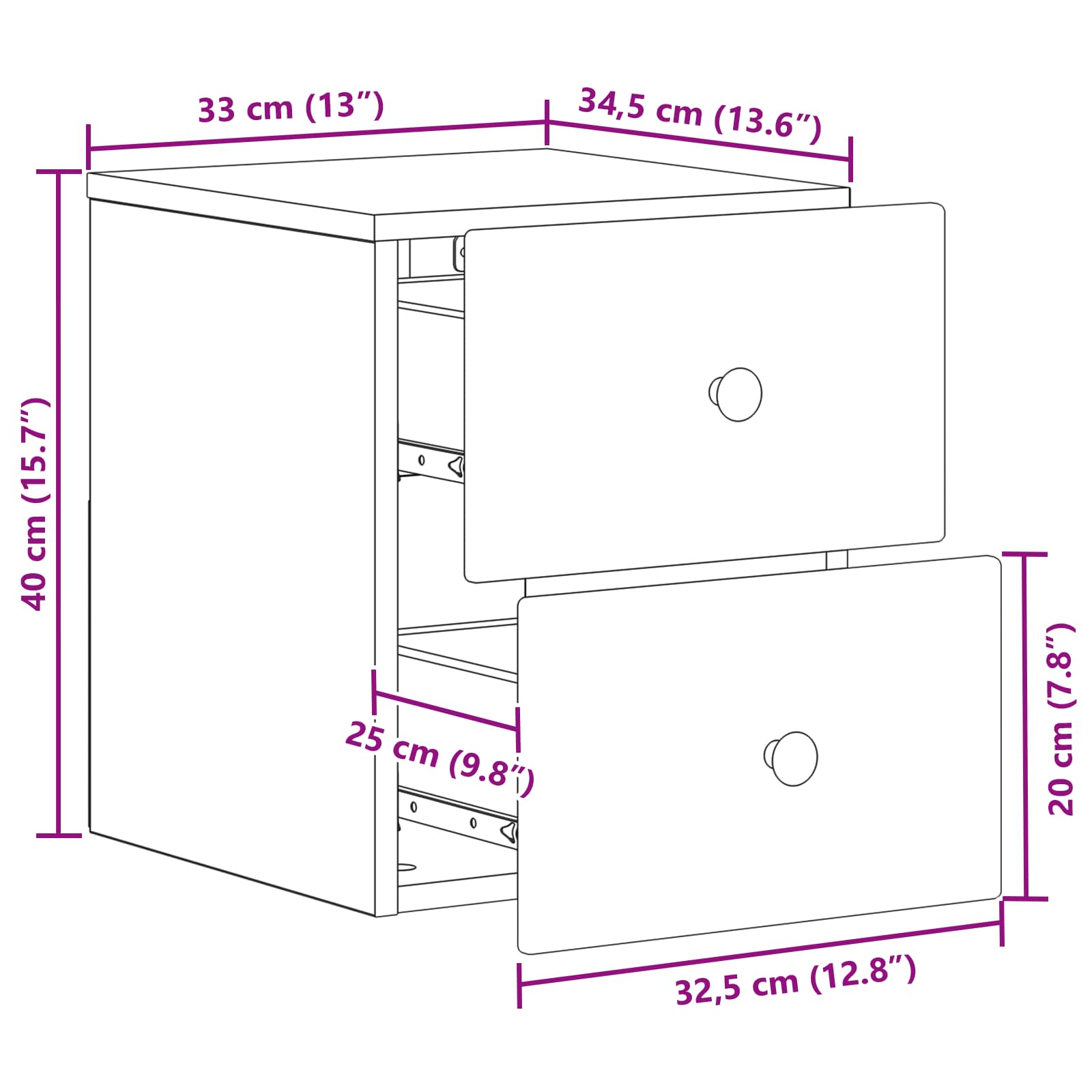 Wandbeugel Bedkast met lade Wit 34,5 x 33 x 40 cm Bewerkt hout is nu te koop bij PeponiXL, paradijselijk wonen!