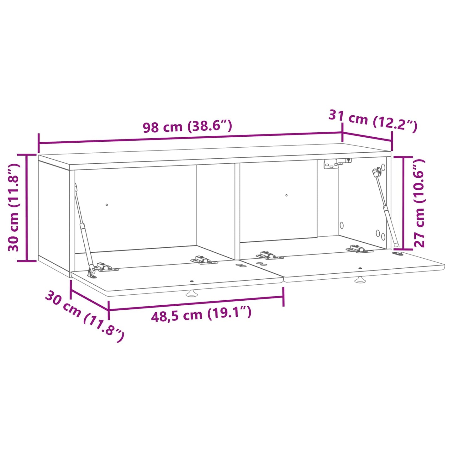 Wandbeugel TV-kast 98 x 31 x 30 cm Wit Bewerkt hout is nu te koop bij PeponiXL, paradijselijk wonen!