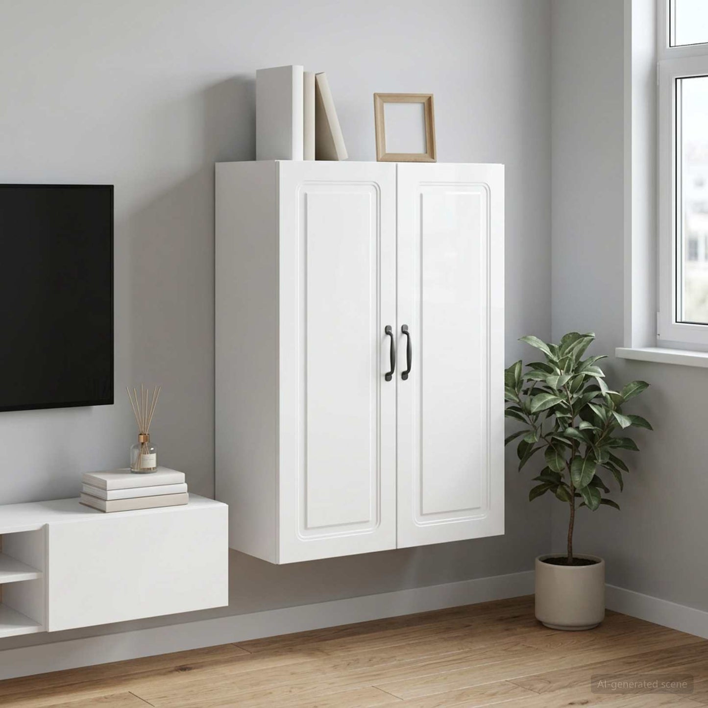 Wandkast Hoogglans Wit 66 x 34,5 x 90 cm Bewerkt hout is nu te koop bij PeponiXL, paradijselijk wonen!