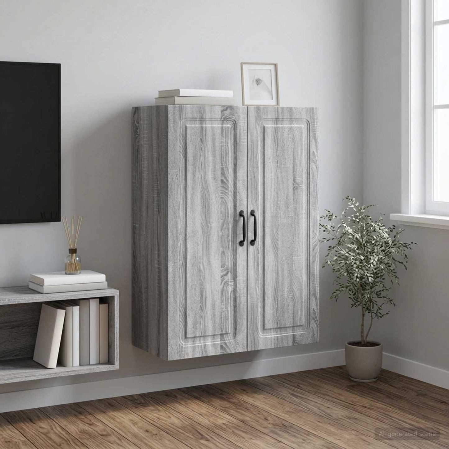 Wandkast Grijs Sonoma 66 x 34,5 x 90 cm Bewerkt hout is nu te koop bij PeponiXL, paradijselijk wonen!