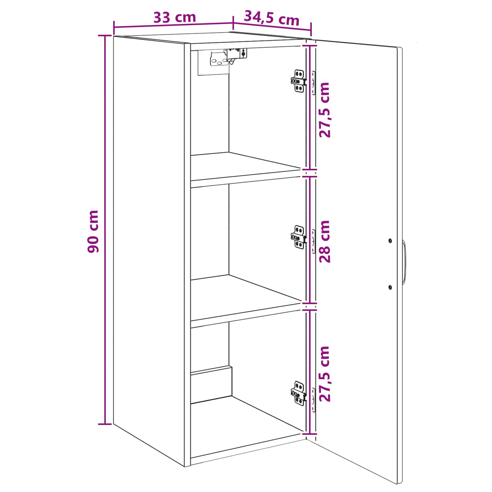 Wandkast Artisanaal eiken 33 x 34,5 x 90 cm Bewerkt hout is nu te koop bij PeponiXL, paradijselijk wonen!