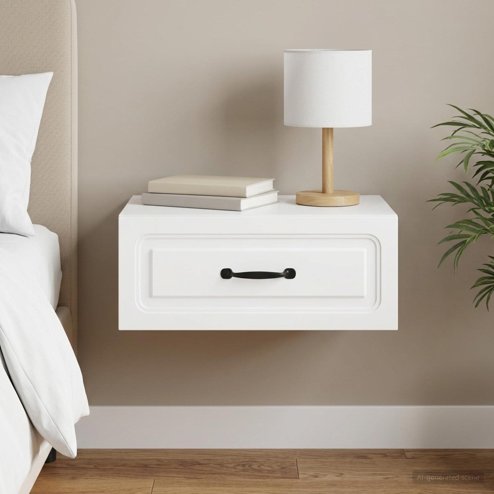 Wandbeugel Bedkast met lade Wit 49 x 34,5 x 20 cm Bewerkt hout is nu te koop bij PeponiXL, paradijselijk wonen!