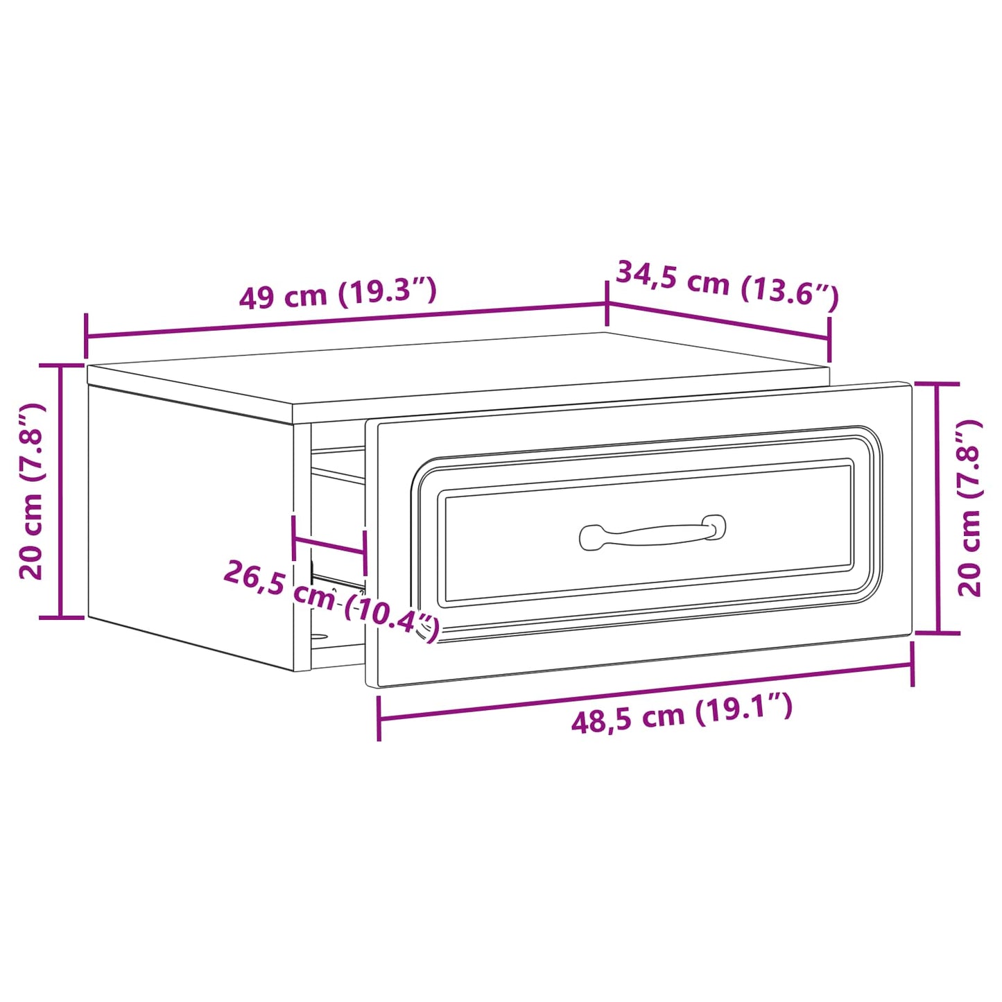 Wandbeugel Bedkast met lade Wit 49 x 34,5 x 20 cm Bewerkt hout is nu te koop bij PeponiXL, paradijselijk wonen!