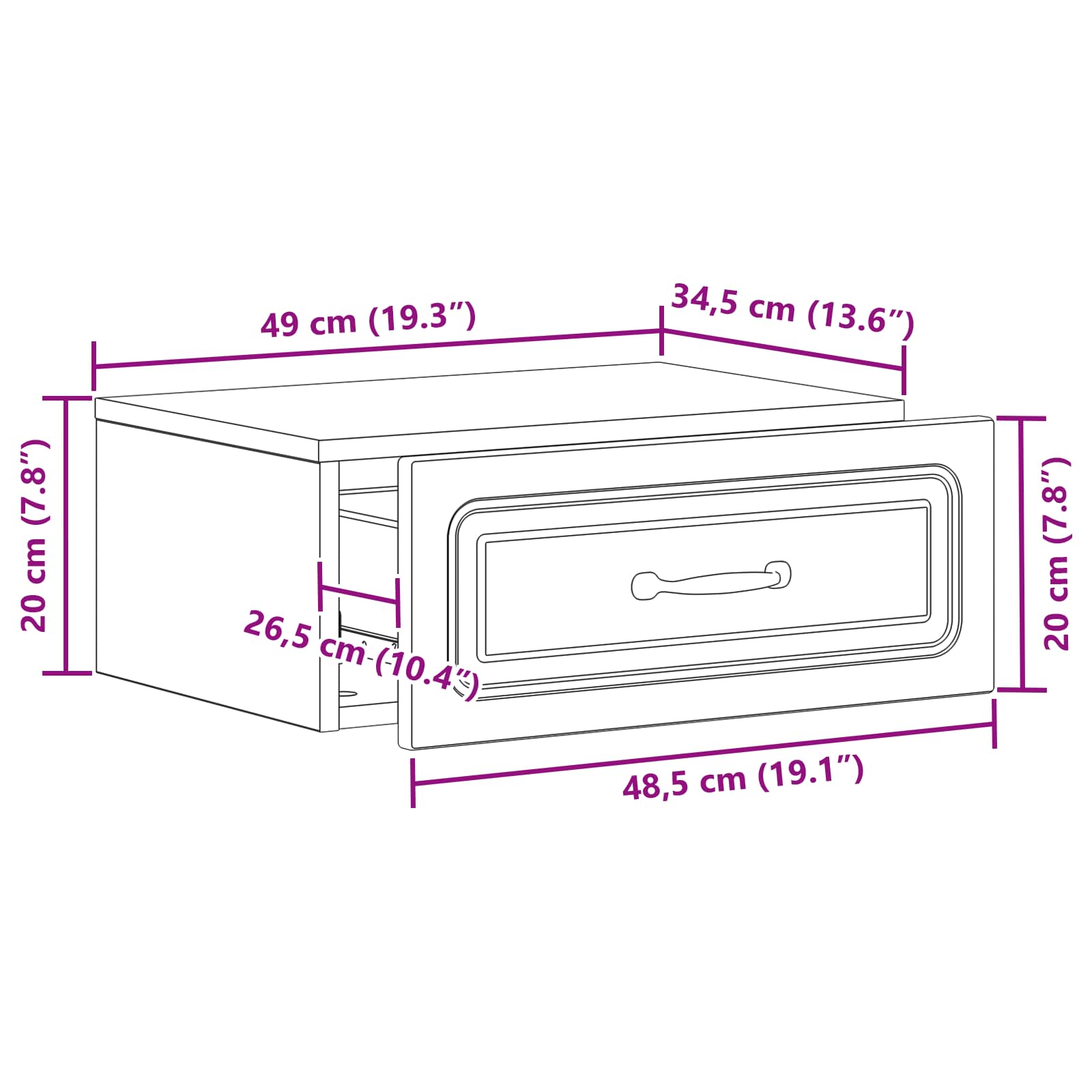Wandbeugel Bedkast met lade Wit 49 x 34,5 x 20 cm Bewerkt hout is nu te koop bij PeponiXL, paradijselijk wonen!