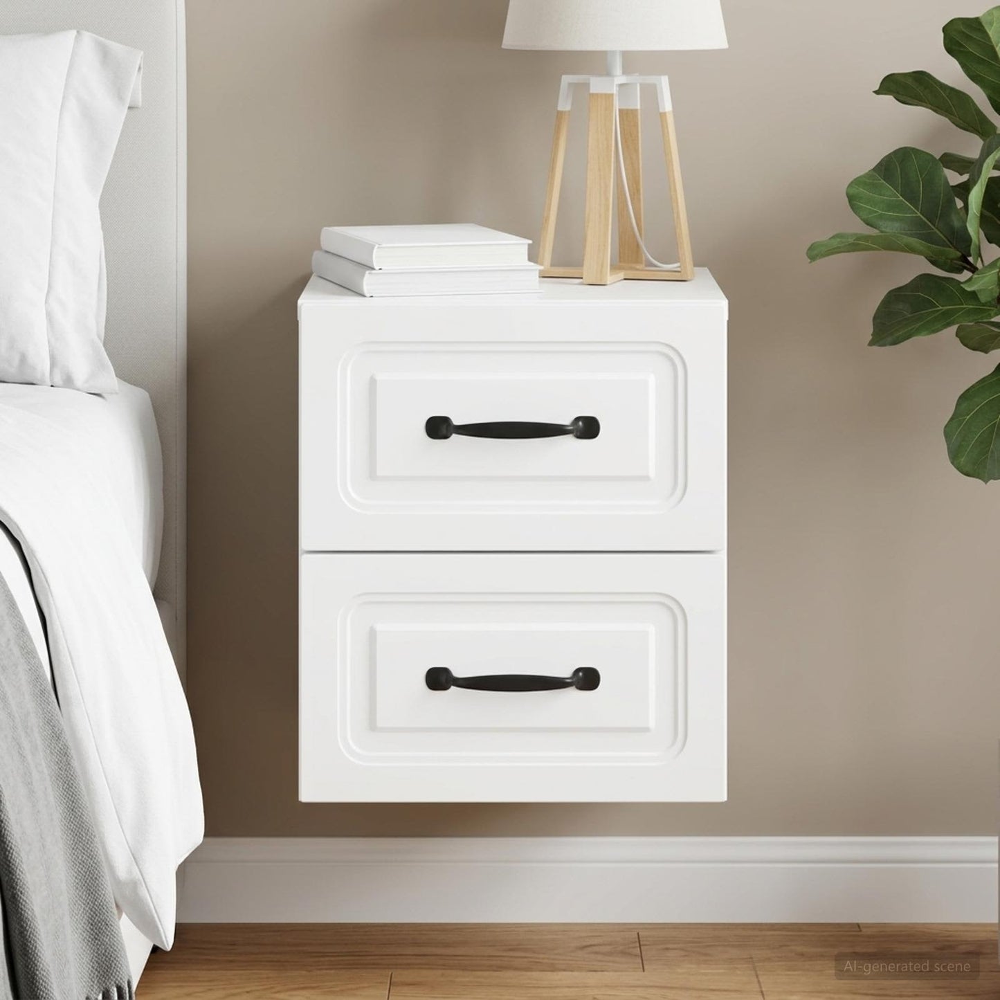 Wandbeugel Bedkast met lade Wit 34,5 x 33 x 40 cm Bewerkt hout is nu te koop bij PeponiXL, paradijselijk wonen!