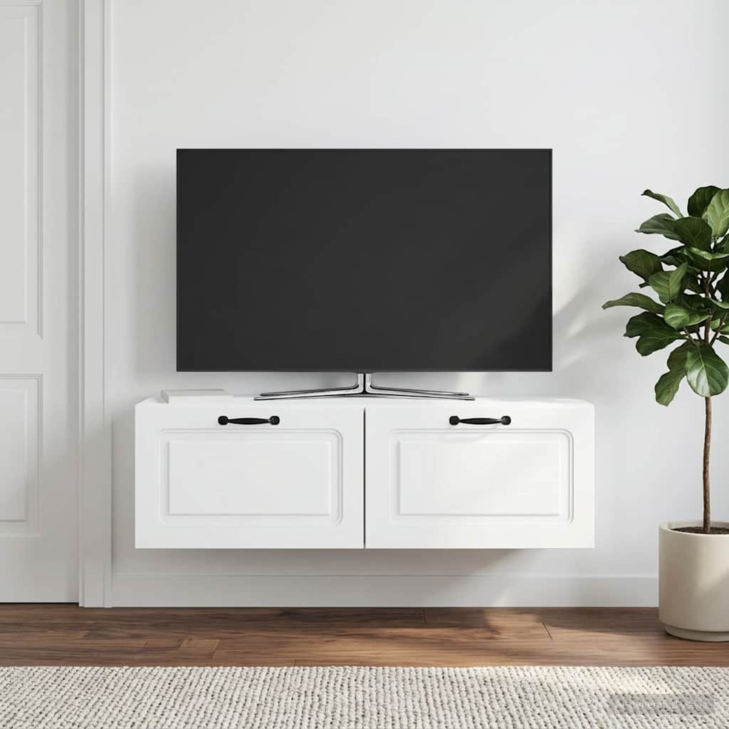 Wandbeugel TV-kast Wit 98 x 31 x 30 cm Bewerkt hout is nu te koop bij PeponiXL, paradijselijk wonen!