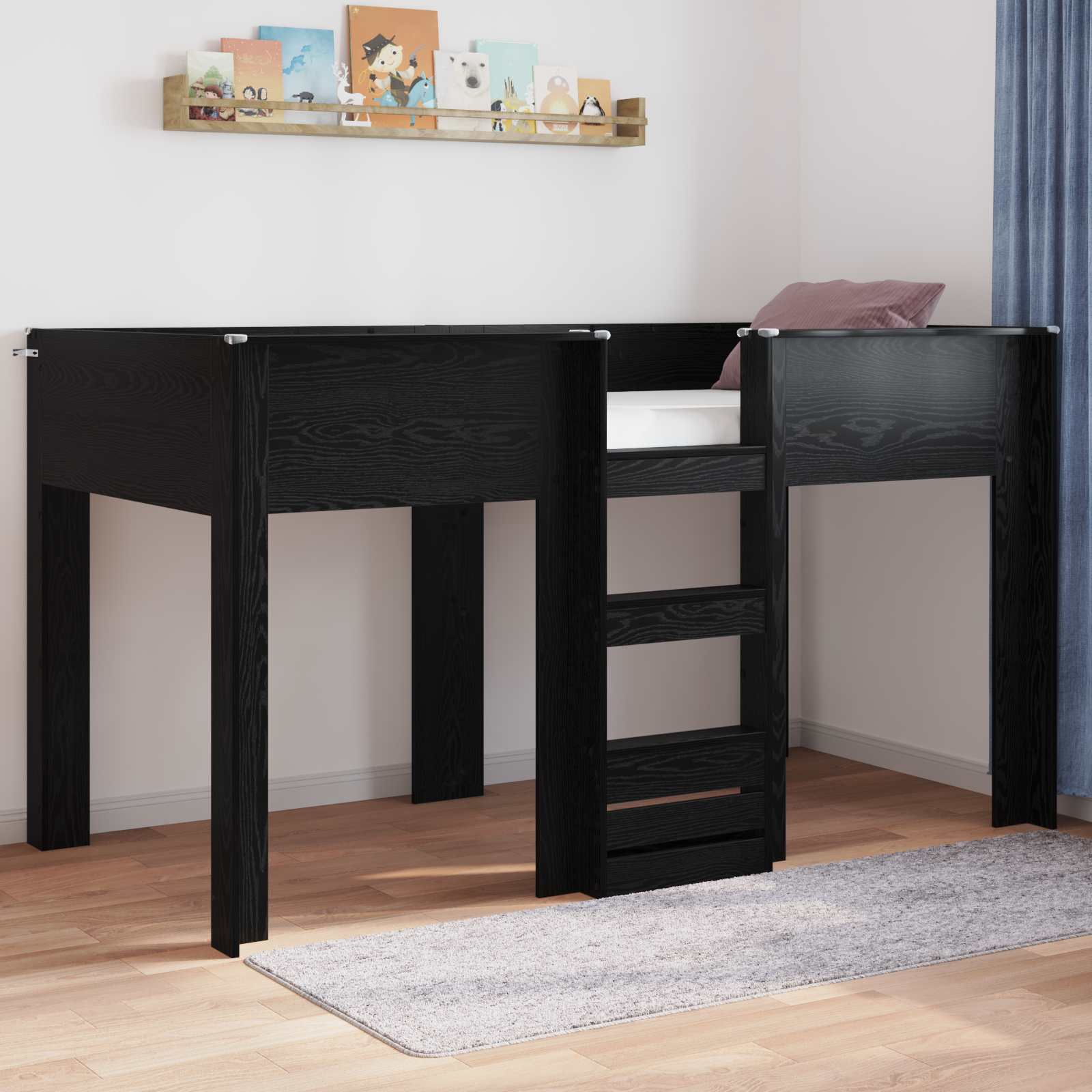 Bunk Bed voor Kinderen Zwart Eiken 100 x 200 cm Bewerkt hout is nu te koop bij PeponiXL, paradijselijk wonen!