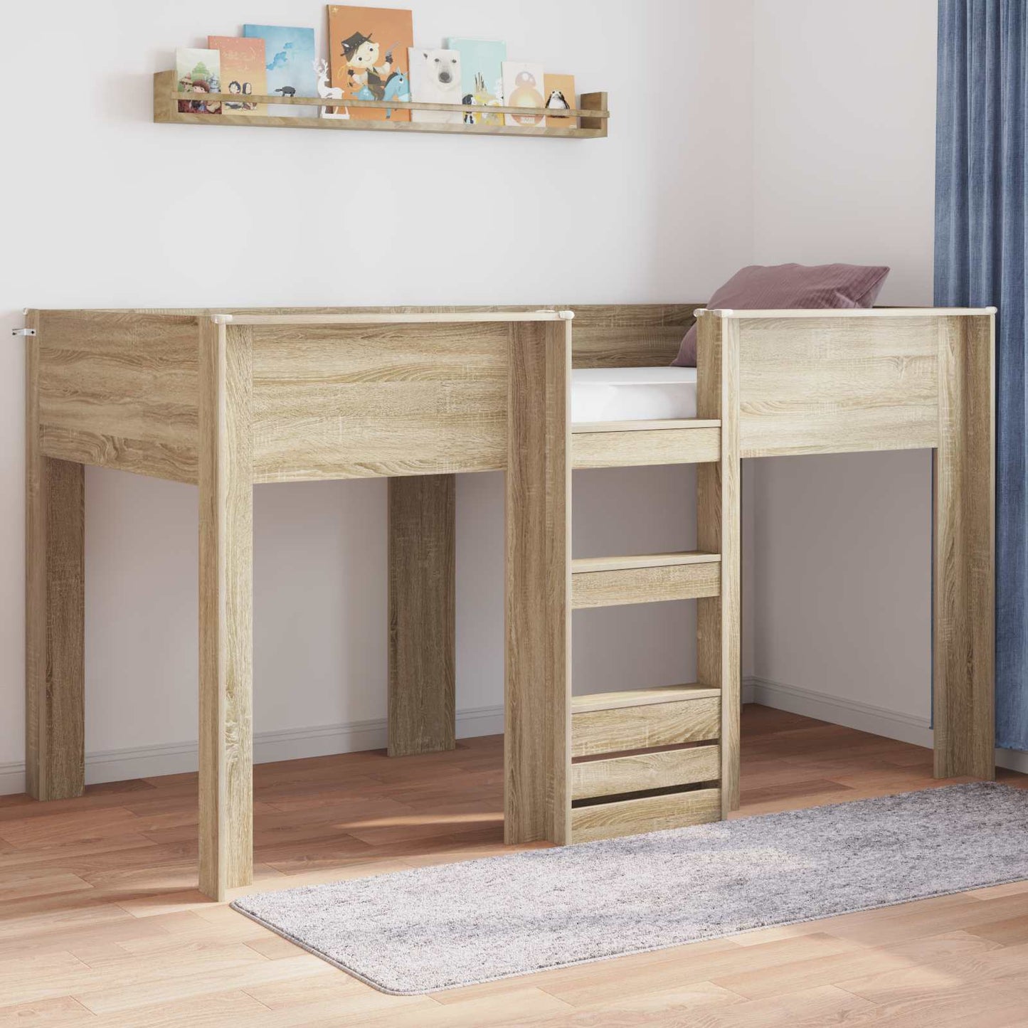 Bunk Bed voor Kinderen Sonoma Eiken 100 x 200 cm Bewerkt hout is nu te koop bij PeponiXL, paradijselijk wonen!