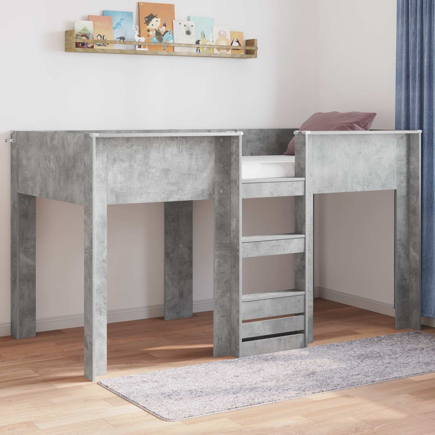 Bunk Bed voor Kinderen Beton Grijs 100 x 200 cm Bewerkt hout is nu te koop bij PeponiXL, paradijselijk wonen!