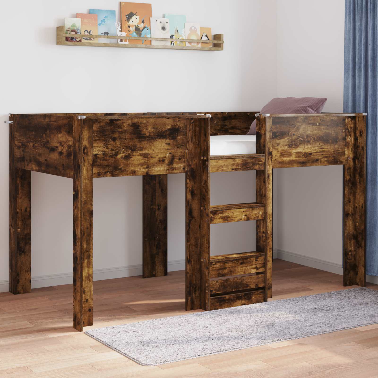 Bunk Bed voor Kinderen Gerookt eiken 100 x 200 cm Bewerkt hout is nu te koop bij PeponiXL, paradijselijk wonen!