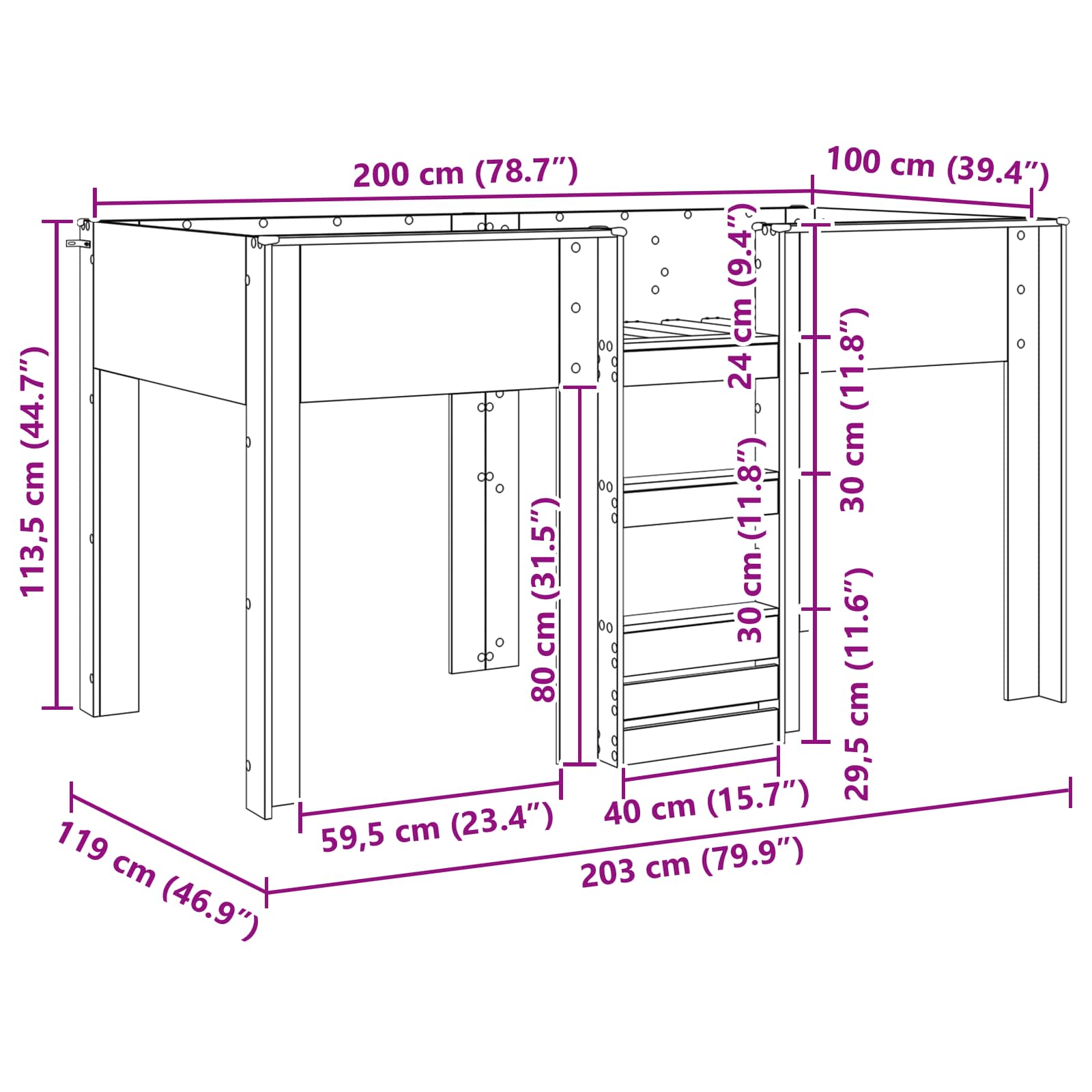 Bunk Bed voor Kinderen Oudhout 100 x 200 cm Bewerkt hout is nu te koop bij PeponiXL, paradijselijk wonen!