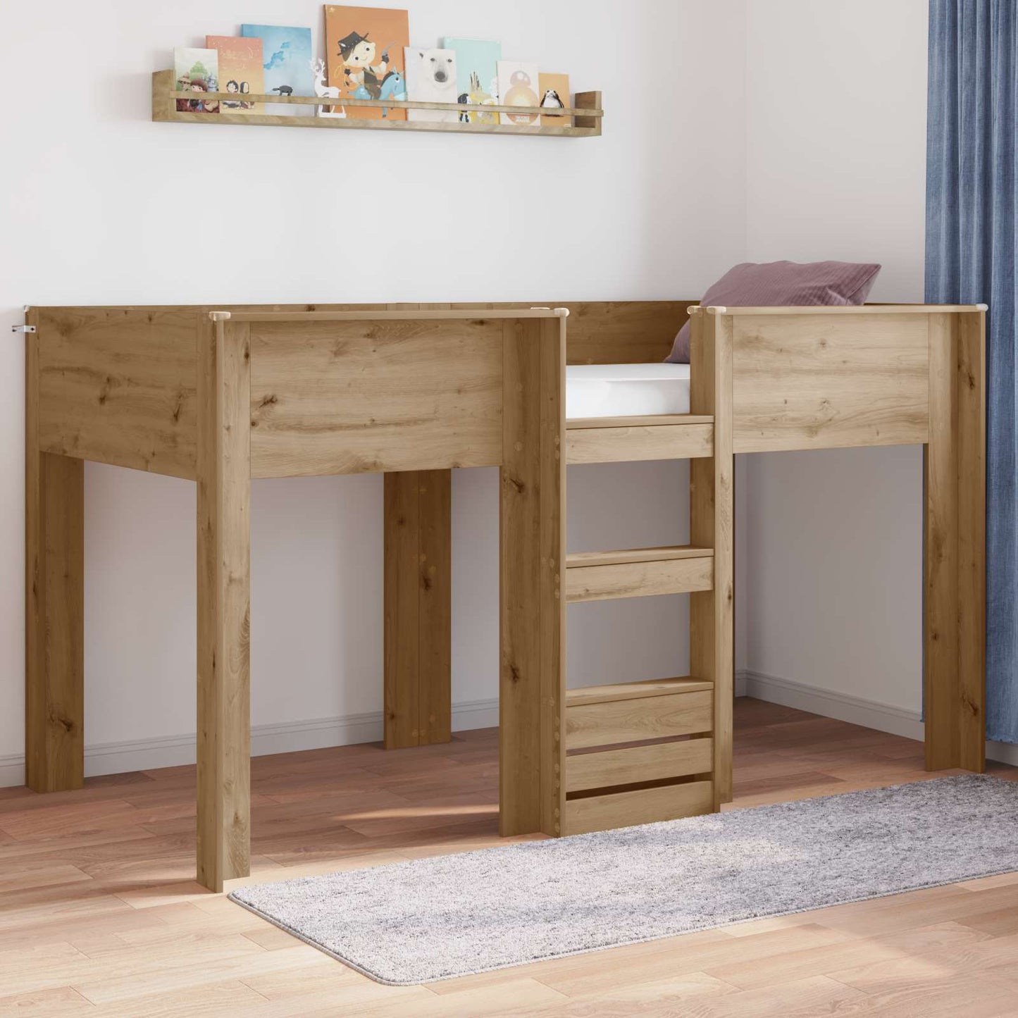 Bunk Bed voor Kinderen Artisan Eiken 100 x 200 cm Bewerkt hout is nu te koop bij PeponiXL, paradijselijk wonen!