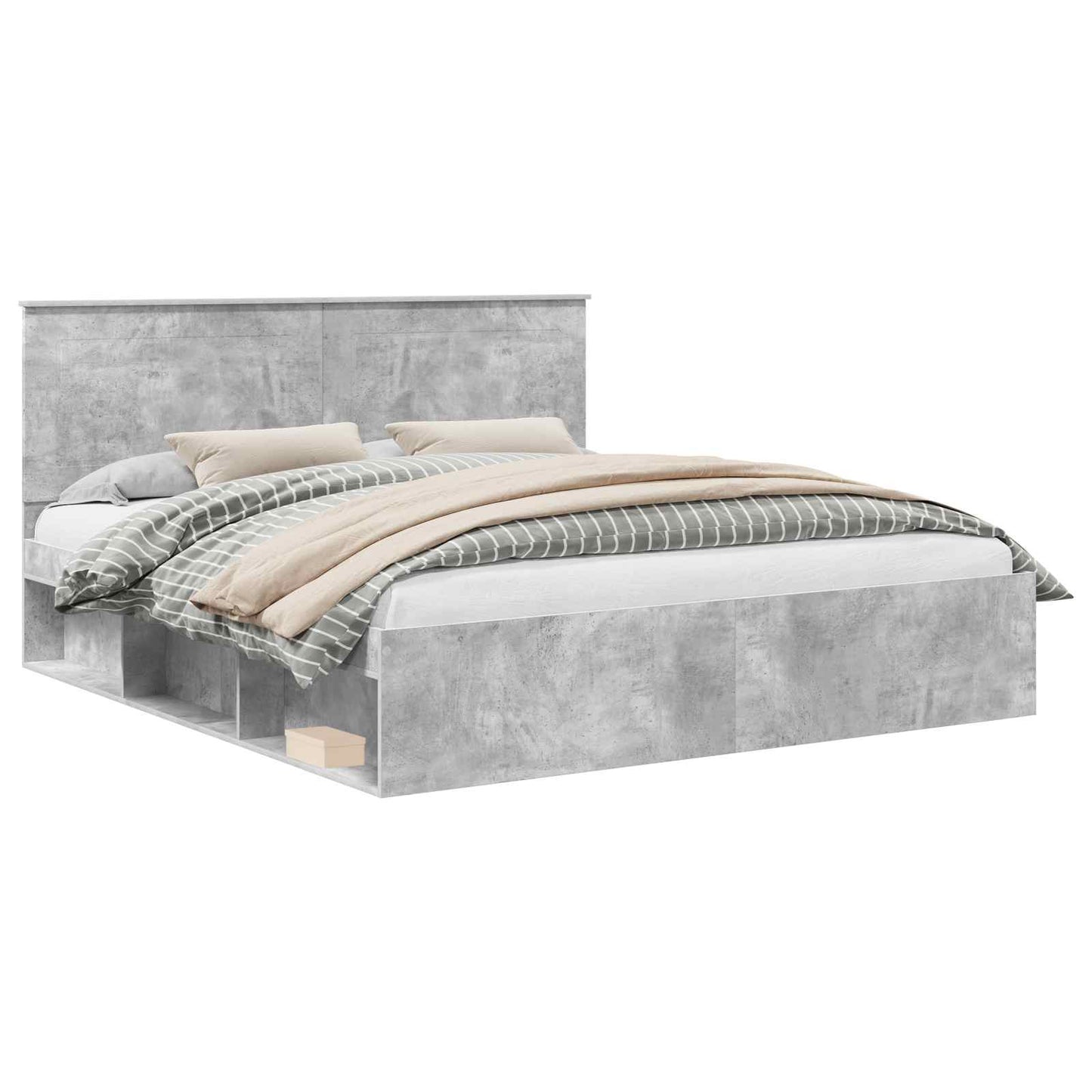 Bedframe met hoofdeinde Beton 200 x 200 cm Massief grenenhout