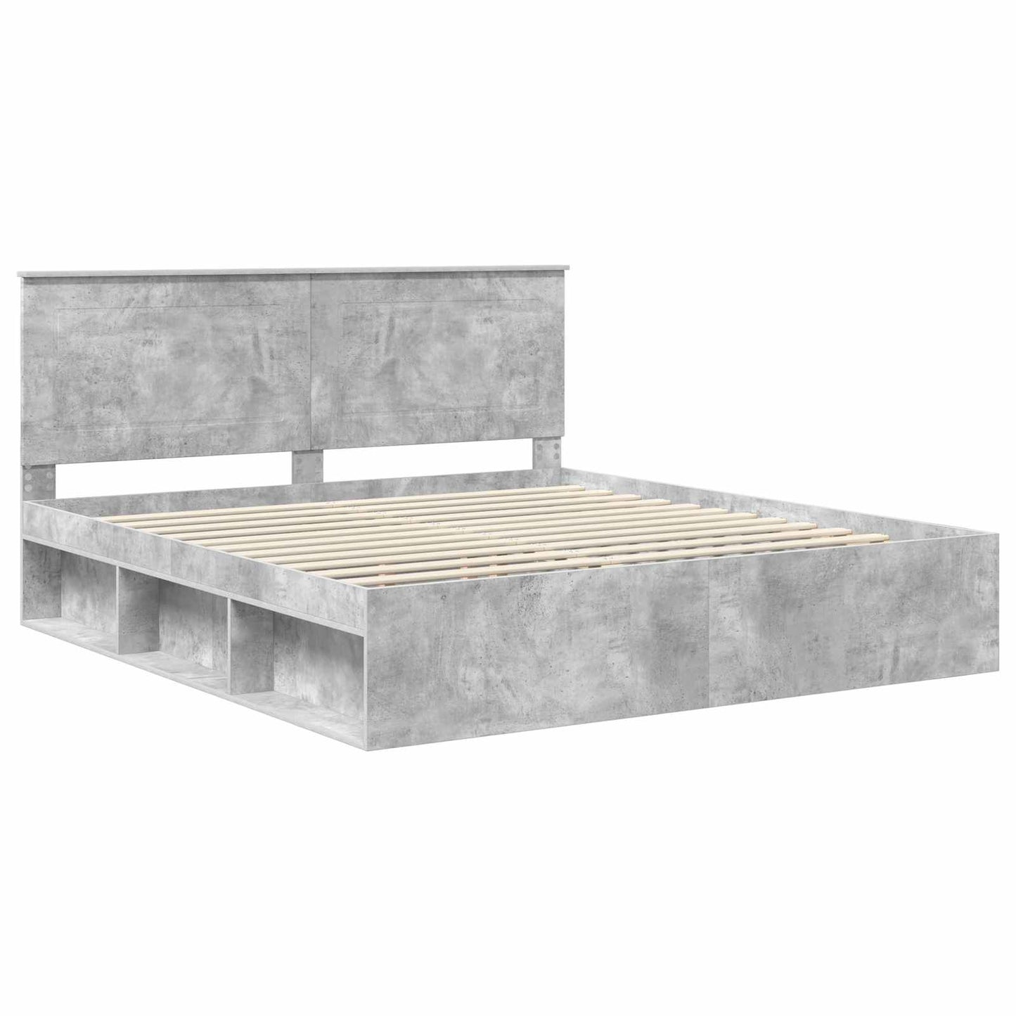 Bedframe met hoofdeinde Beton 200 x 200 cm Massief grenenhout