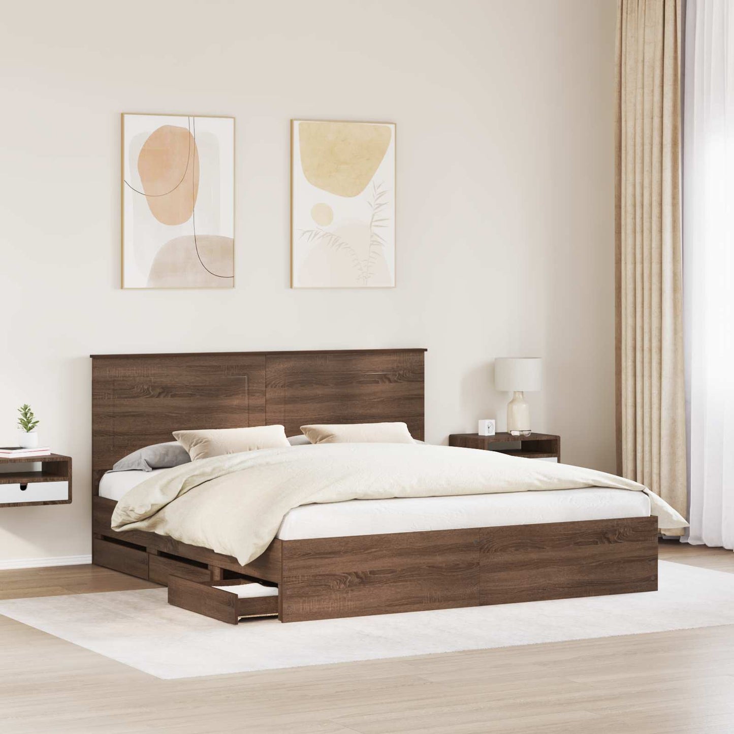 Bedframe met lade Bruin Eiken 200 x 200 cm Ingenieurshout