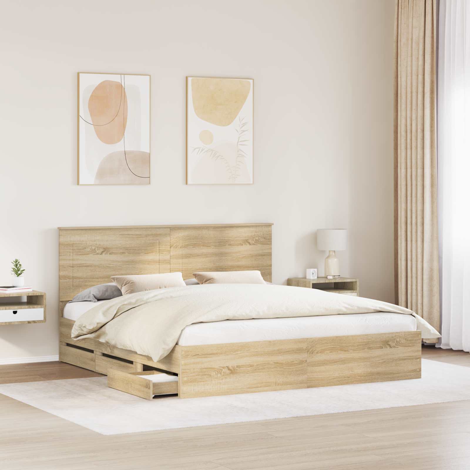 Bedframe met lade Sonoma Eiken 180 x 200 cm Ingenieurshout is nu te koop bij PeponiXL, paradijselijk wonen!