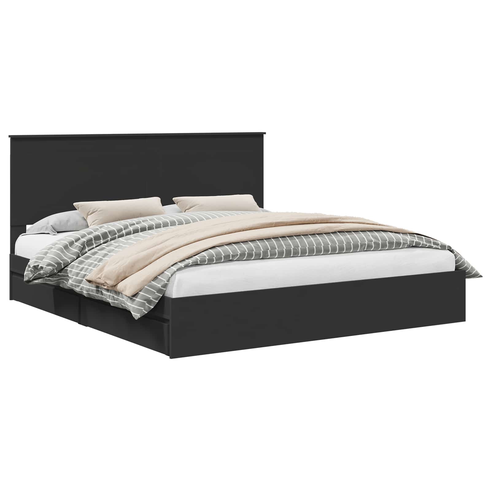 Opslag bed met hoofdeinde Zwart 200 x 200 cm Bewerkt hout is nu te koop bij PeponiXL, paradijselijk wonen!