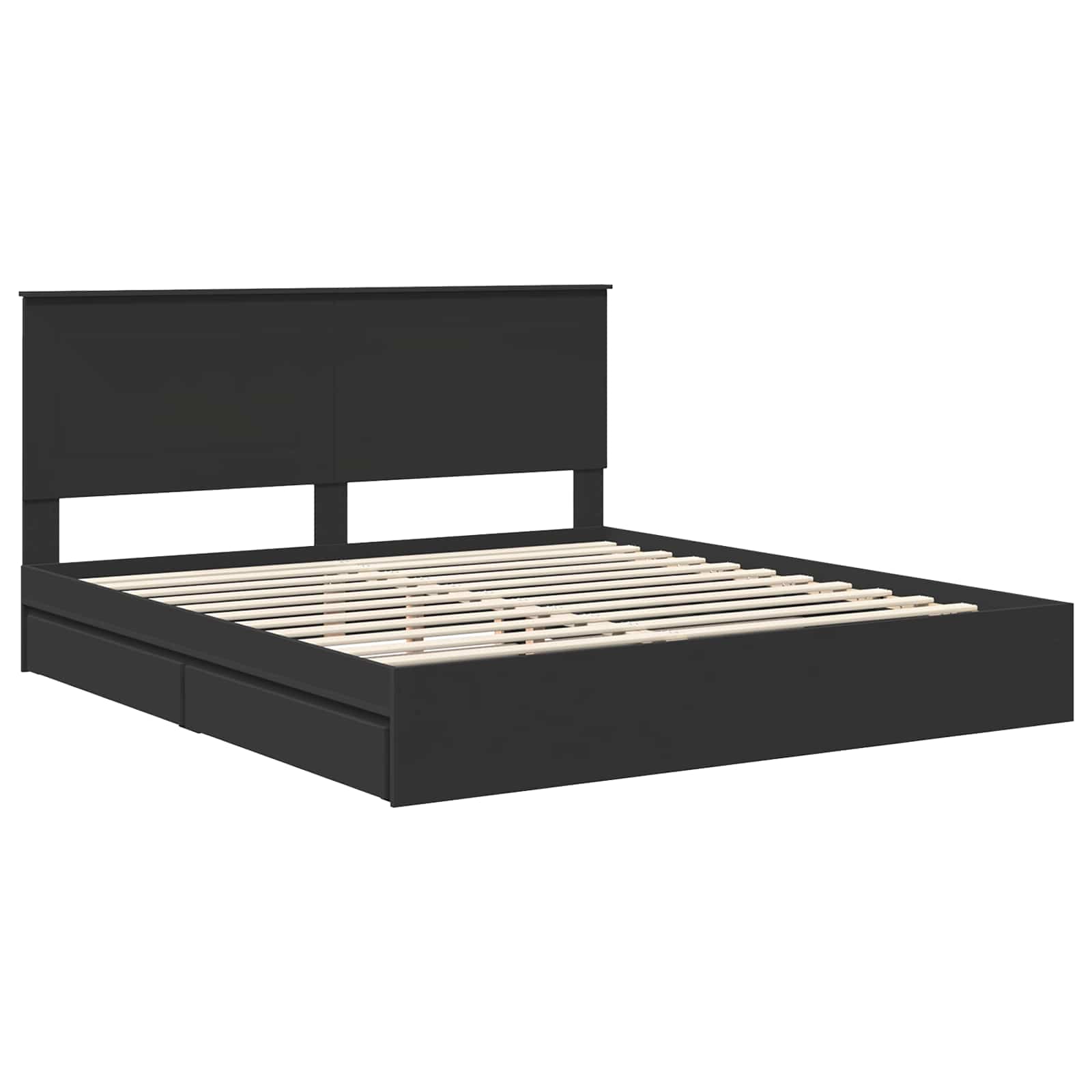 Opslag bed met hoofdeinde Zwart 200 x 200 cm Bewerkt hout is nu te koop bij PeponiXL, paradijselijk wonen!