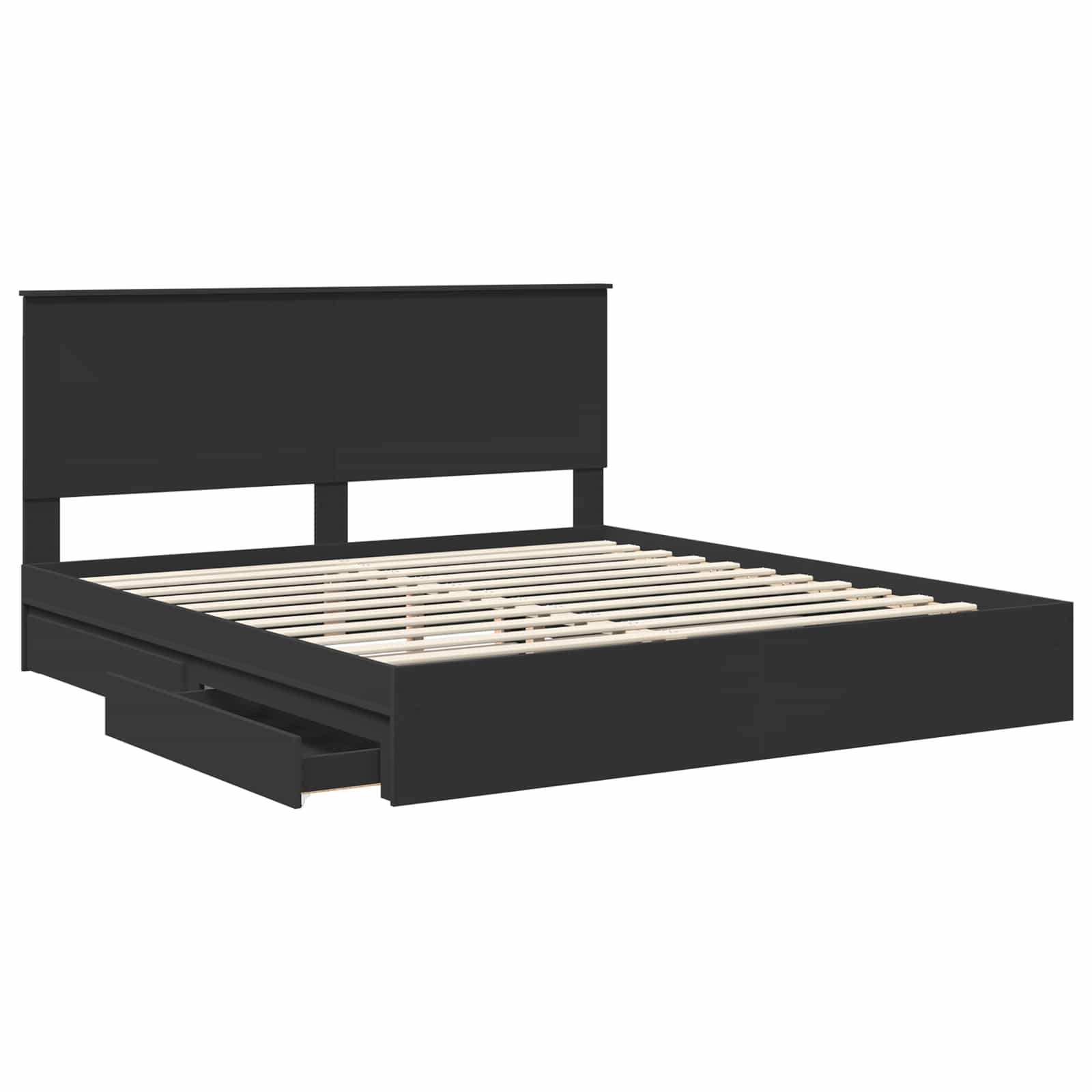 Opslag bed met hoofdeinde Zwart 200 x 200 cm Bewerkt hout is nu te koop bij PeponiXL, paradijselijk wonen!