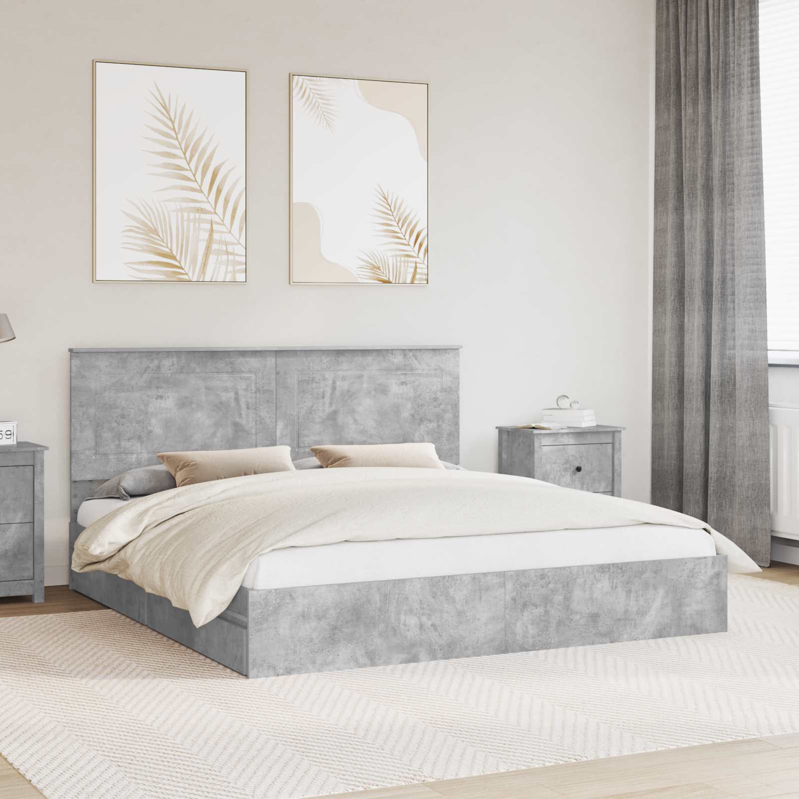 Opslag bed met hoofdeinde Beton Grijs 200 x 200 cm Bewerkt hout is nu te koop bij PeponiXL, paradijselijk wonen!