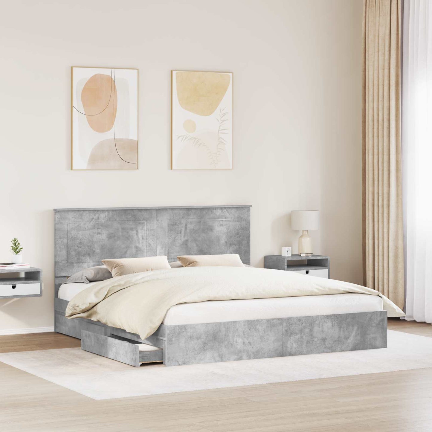 Opslag bed met hoofdeinde Beton Grijs 200 x 200 cm Bewerkt hout is nu te koop bij PeponiXL, paradijselijk wonen!