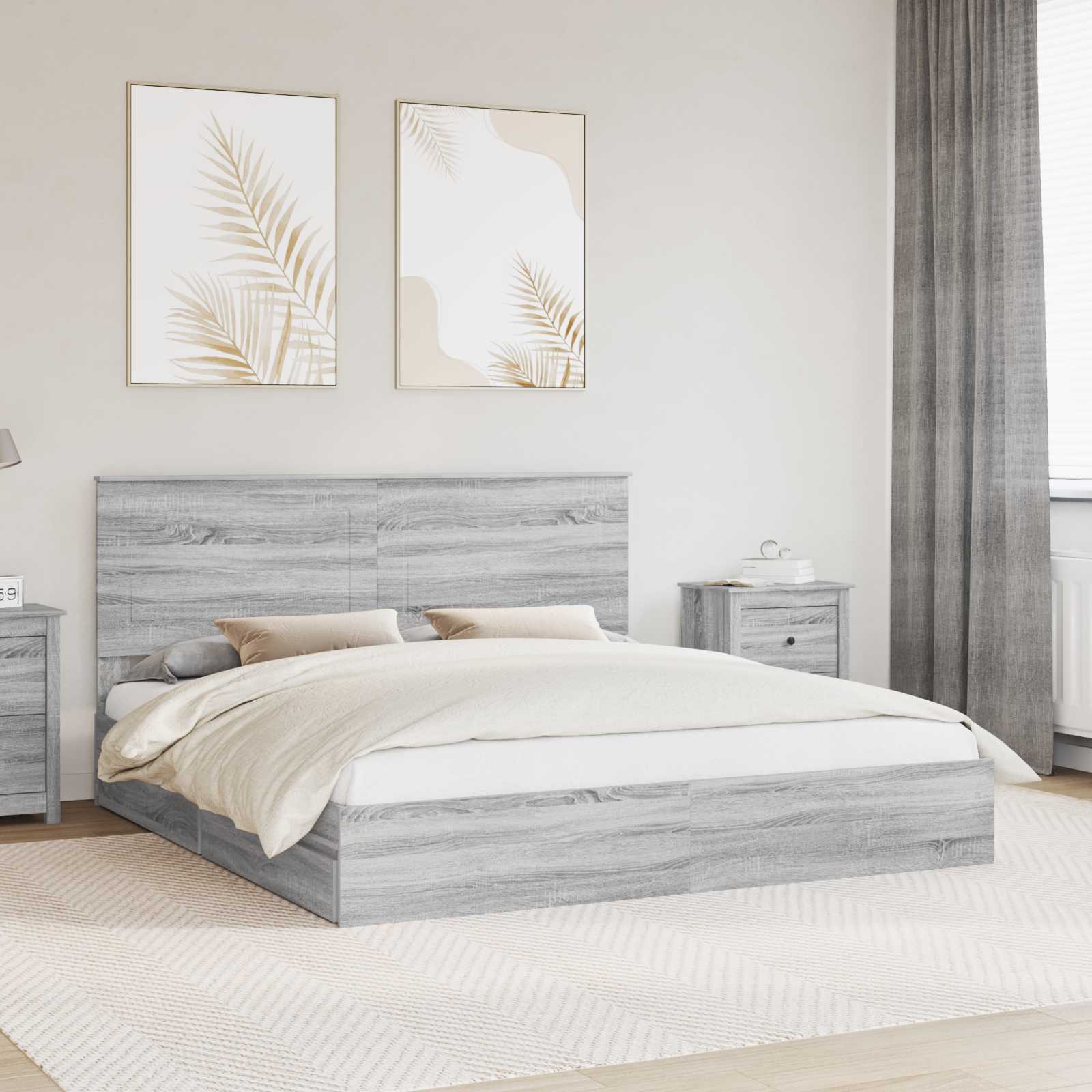 Opslag bed met lade Grijs Sonoma 200 x 200 cm Bewerkt hout is nu te koop bij PeponiXL, paradijselijk wonen!