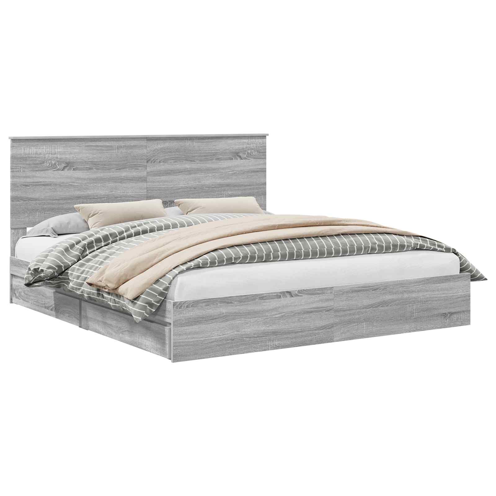 Opslag bed met lade Grijs Sonoma 200 x 200 cm Bewerkt hout is nu te koop bij PeponiXL, paradijselijk wonen!