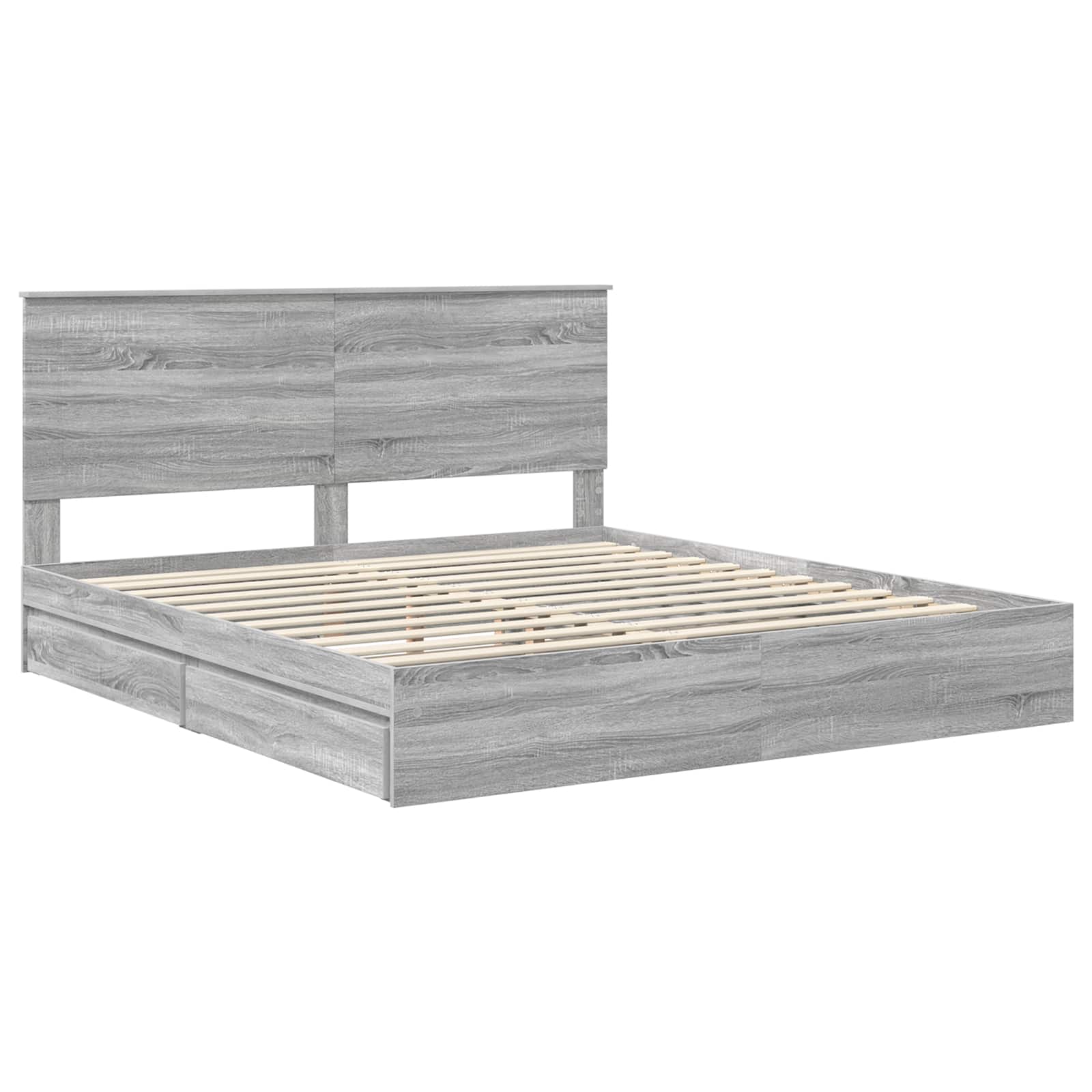 Opslag bed met lade Grijs Sonoma 200 x 200 cm Bewerkt hout is nu te koop bij PeponiXL, paradijselijk wonen!