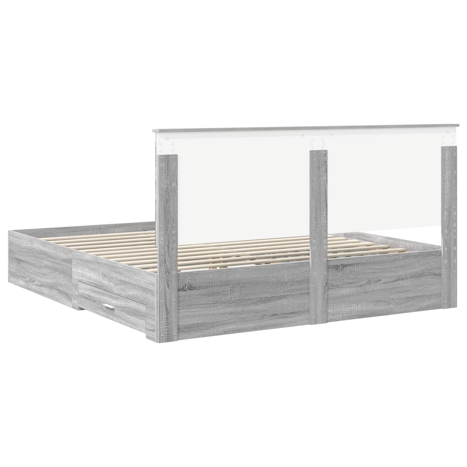 Opslag bed met lade Grijs Sonoma 200 x 200 cm Bewerkt hout is nu te koop bij PeponiXL, paradijselijk wonen!