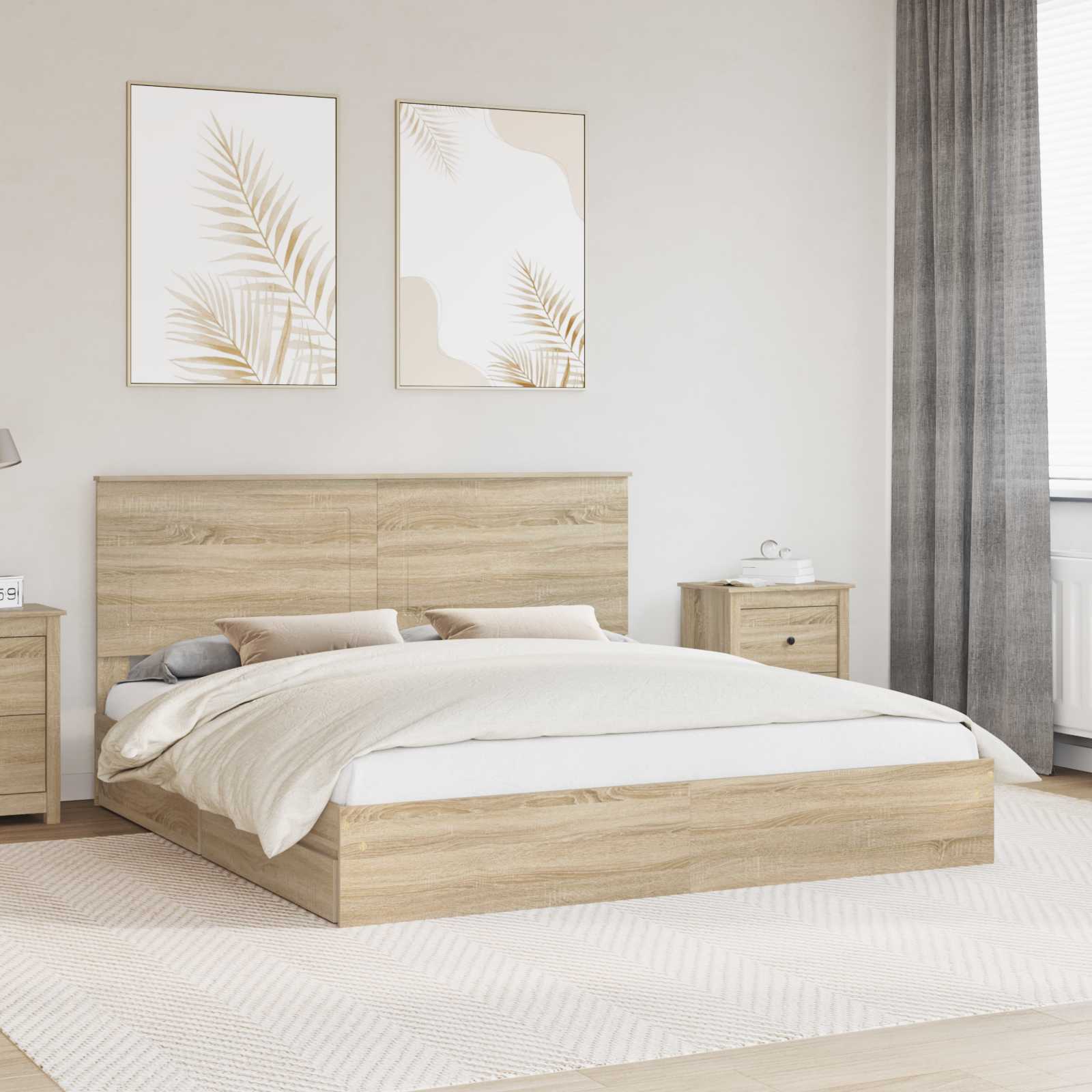 Opslag bed met lade Sonoma Eiken 180 x 200 cm Bewerkt hout is nu te koop bij PeponiXL, paradijselijk wonen!