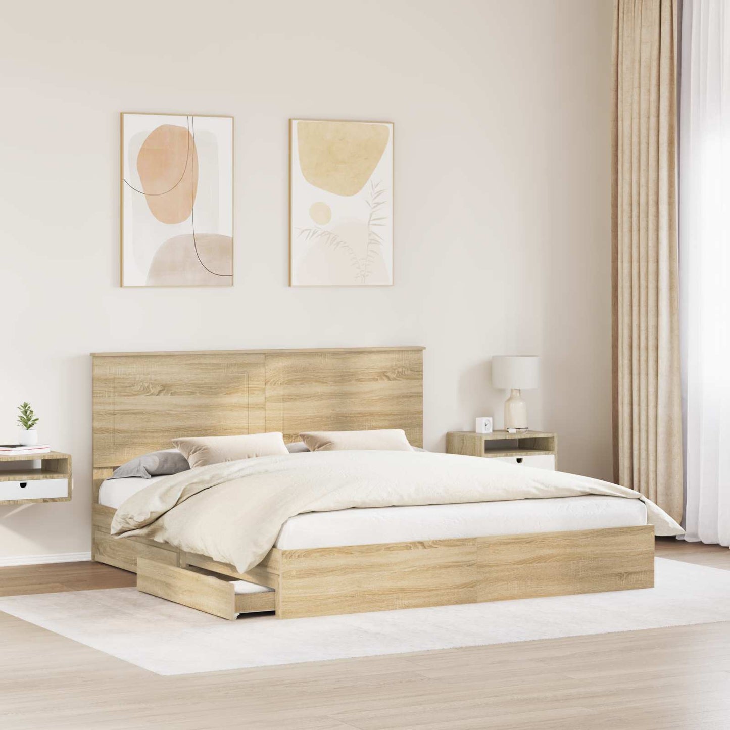 Opslag bed met lade Sonoma Eiken 180 x 200 cm Bewerkt hout is nu te koop bij PeponiXL, paradijselijk wonen!