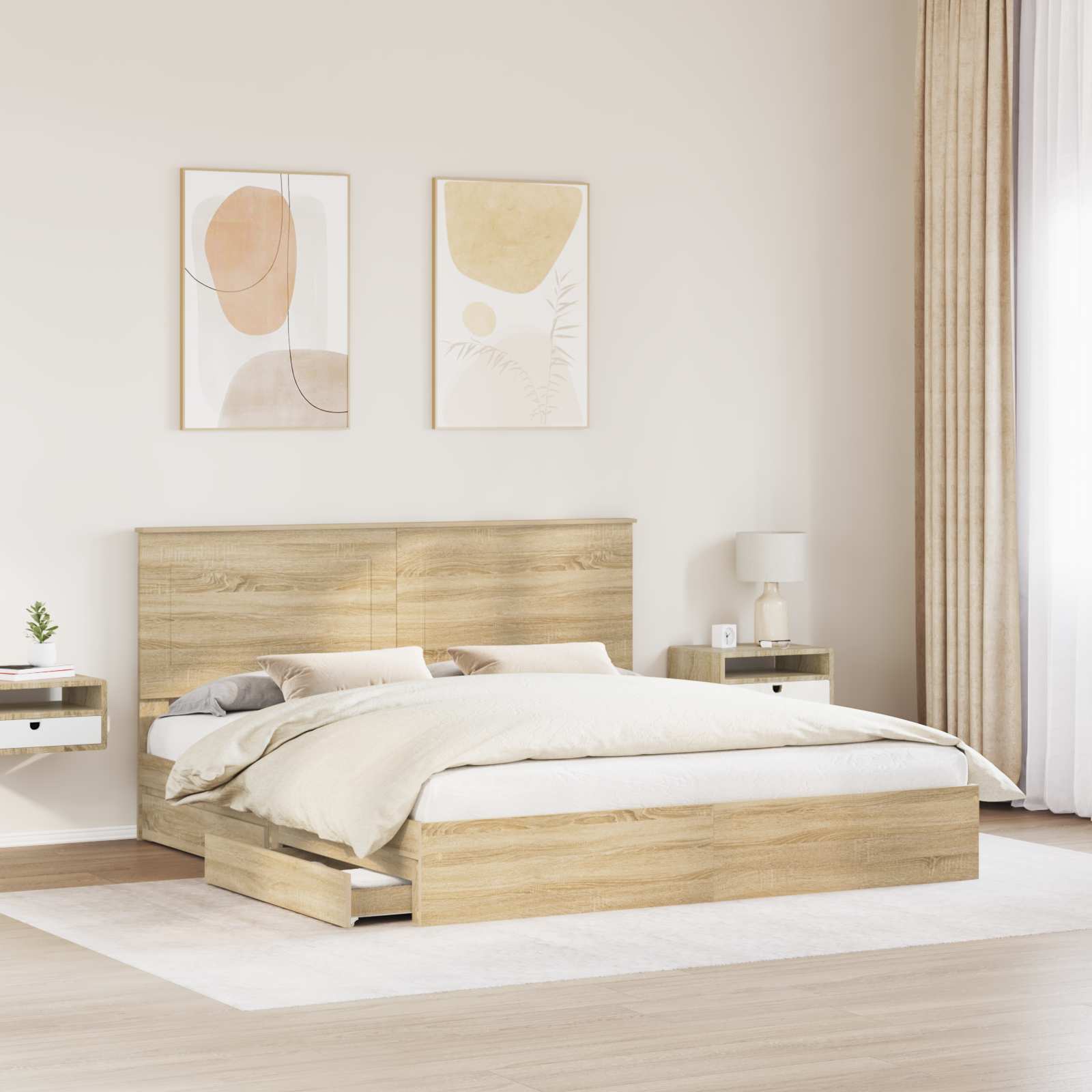 Opslag bed met lade Sonoma Eiken 180 x 200 cm Bewerkt hout is nu te koop bij PeponiXL, paradijselijk wonen!