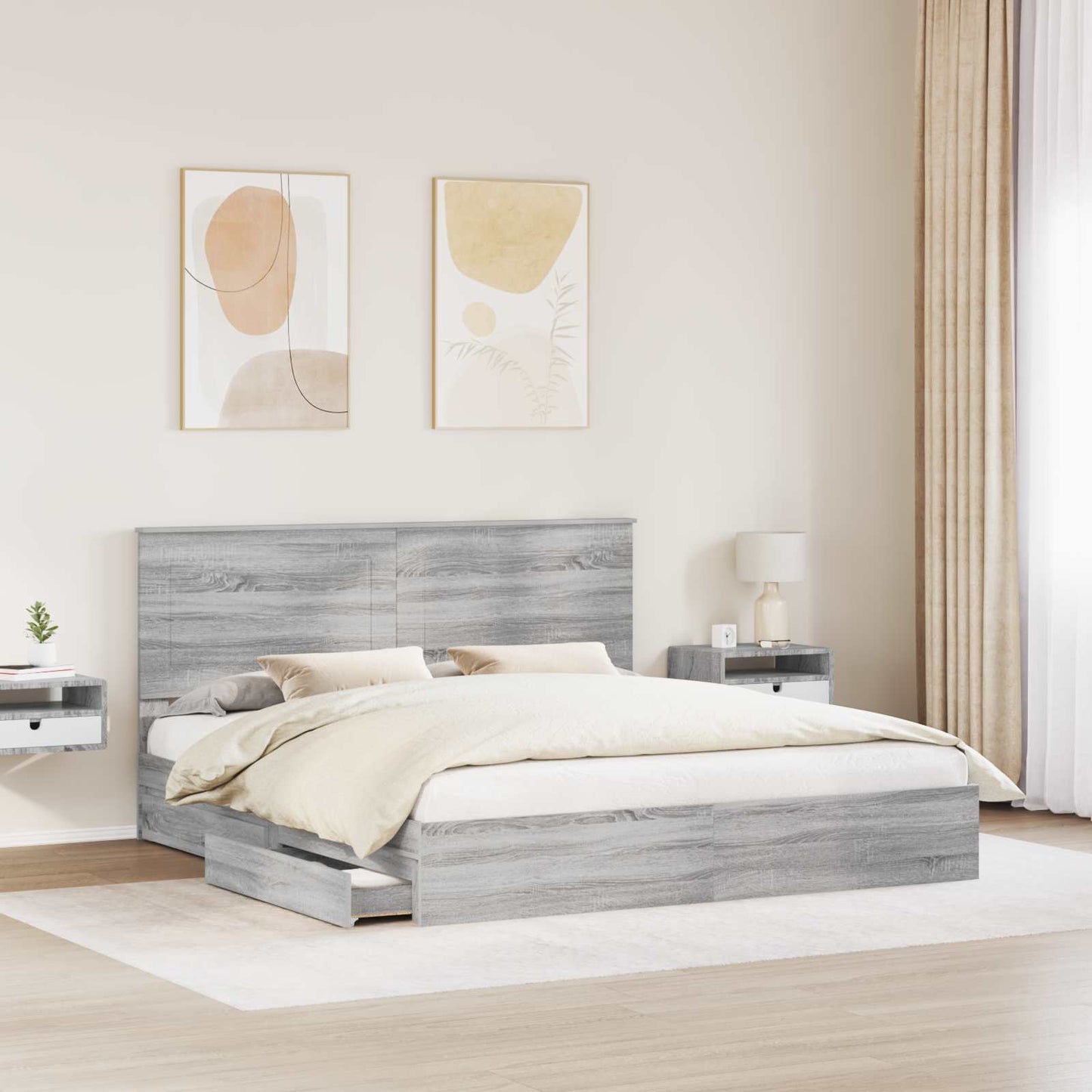 Opslag bed met lade Grijs Sonoma 180 x 200 cm Bewerkt hout is nu te koop bij PeponiXL, paradijselijk wonen!