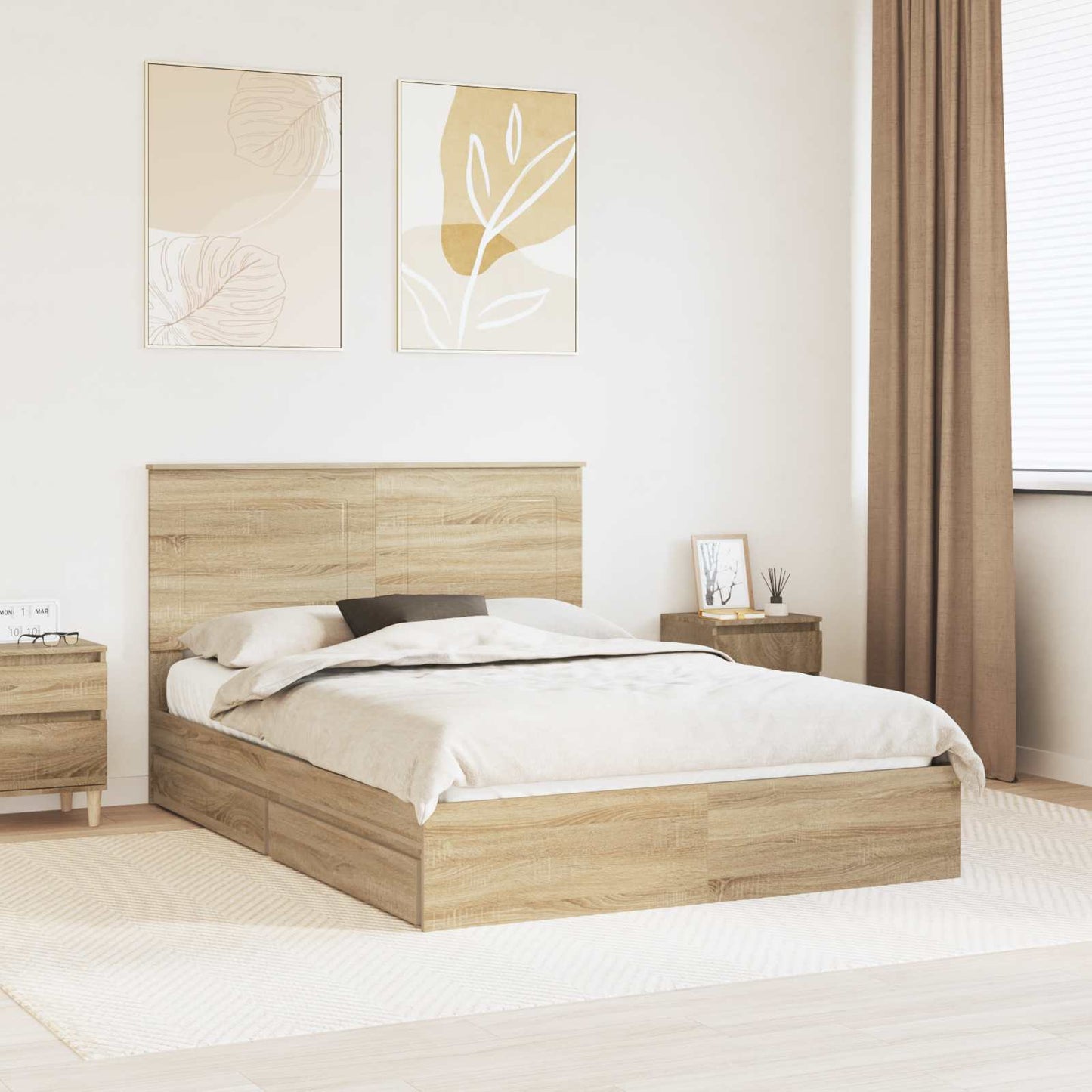 Opslag bed met lade Sonoma Eiken 160 x 200 cm Bewerkt hout is nu te koop bij PeponiXL, paradijselijk wonen!