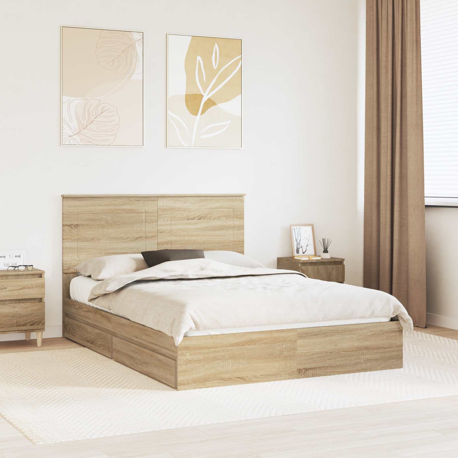 Opslag bed met lade Sonoma Eiken 160 x 200 cm Bewerkt hout is nu te koop bij PeponiXL, paradijselijk wonen!