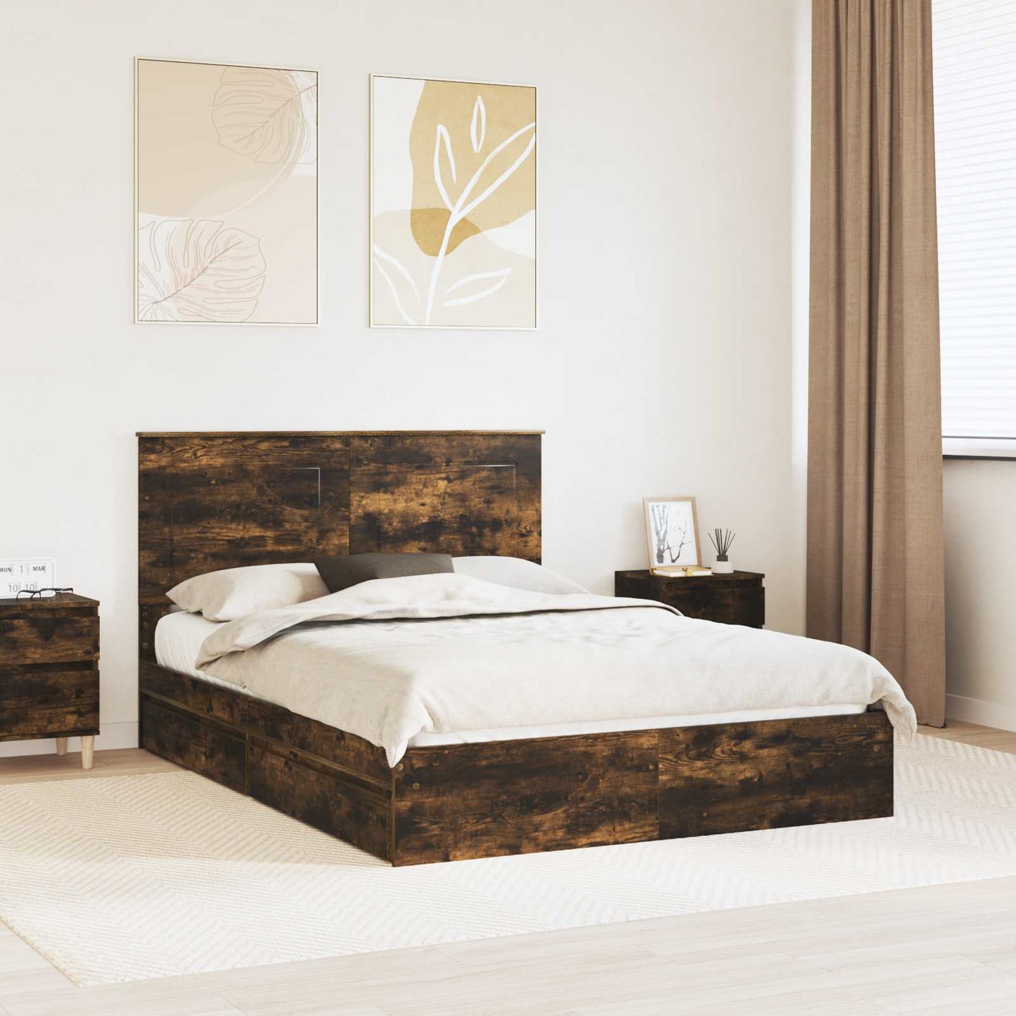 Opslag bed met lade Gerookt eiken 160 x 200 cm Bewerkt hout is nu te koop bij PeponiXL, paradijselijk wonen!
