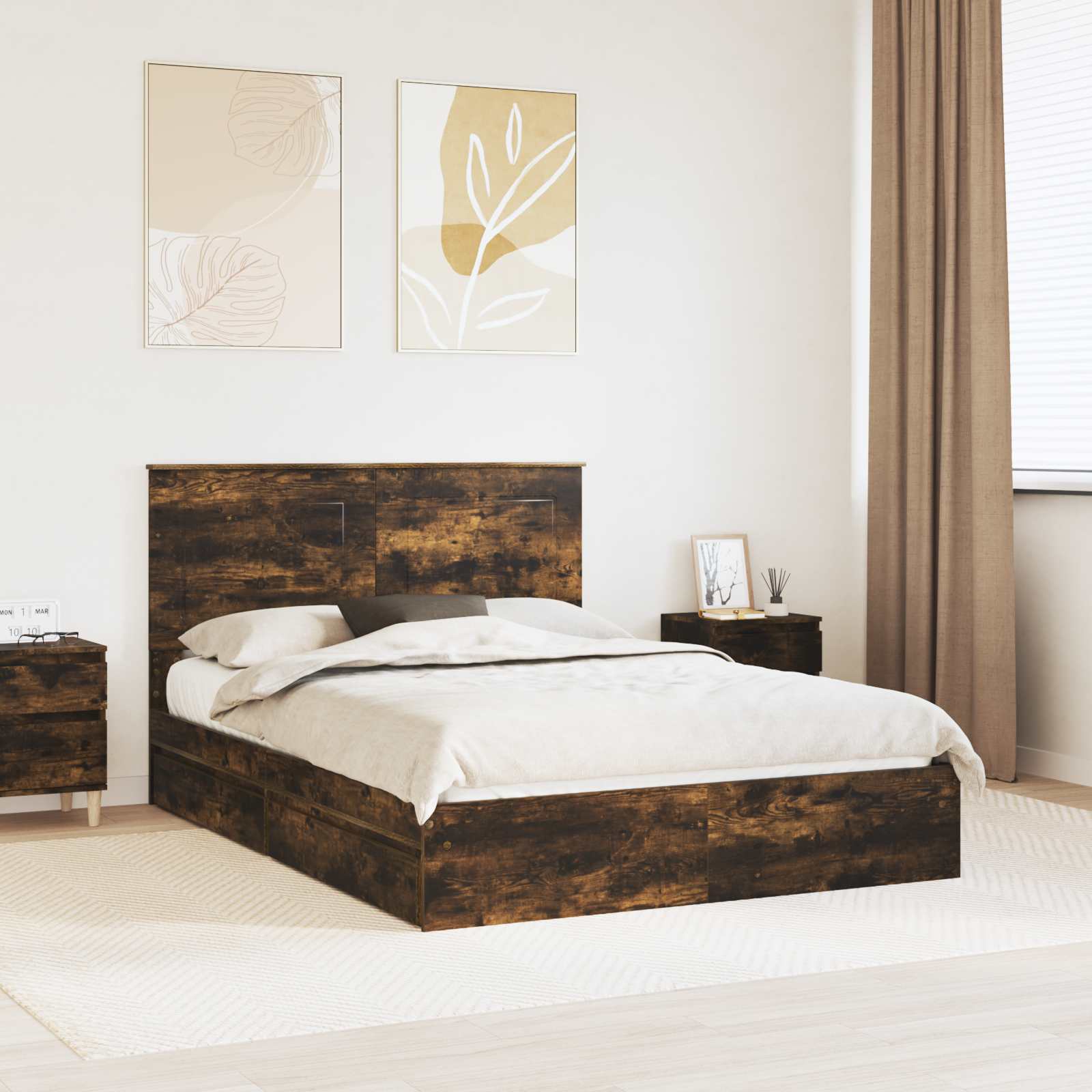 Opslag bed met lade Gerookt eiken 160 x 200 cm Bewerkt hout is nu te koop bij PeponiXL, paradijselijk wonen!