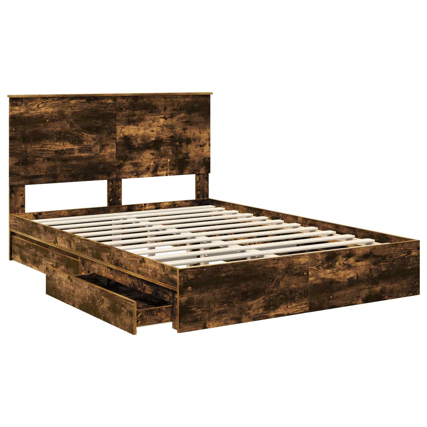 Opslag bed met lade Gerookt eiken 160 x 200 cm Bewerkt hout is nu te koop bij PeponiXL, paradijselijk wonen!