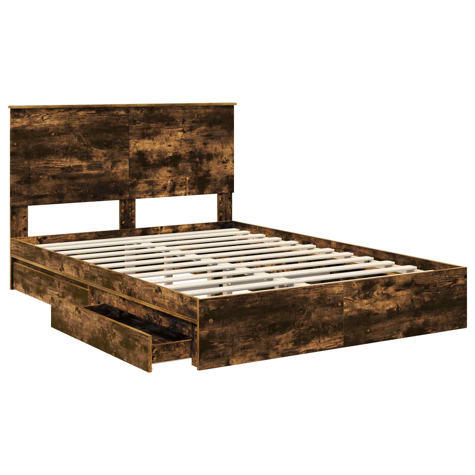 Opslag bed met lade Gerookt eiken 160 x 200 cm Bewerkt hout is nu te koop bij PeponiXL, paradijselijk wonen!